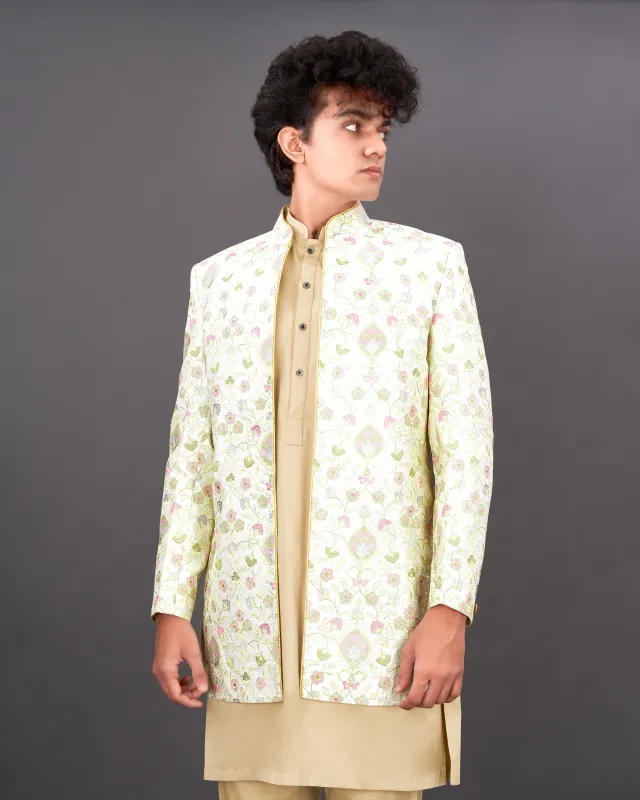 Citrine Off-White Embroidered Indo-Western with Kurta and Pants Set sold by French Crown