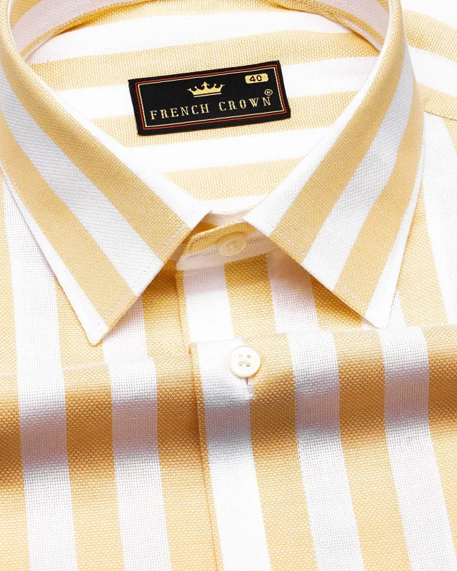 Bright White and Brandy Brown Striped Dobby Textured Premium Giza Cotton Shirt sold by French Crown