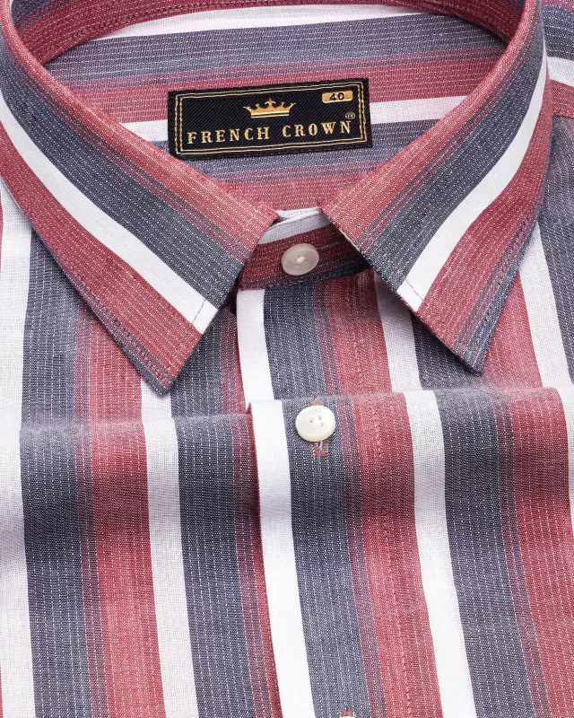 Bashful Pink with Shuttle Gray Striped Dobby Textured Premium Giza Cotton Shirt sold by French Crown