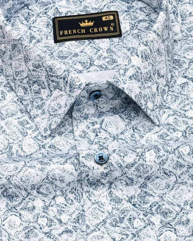 Bright White with Blue Printed Royal Oxford Shirt sold by French Crown