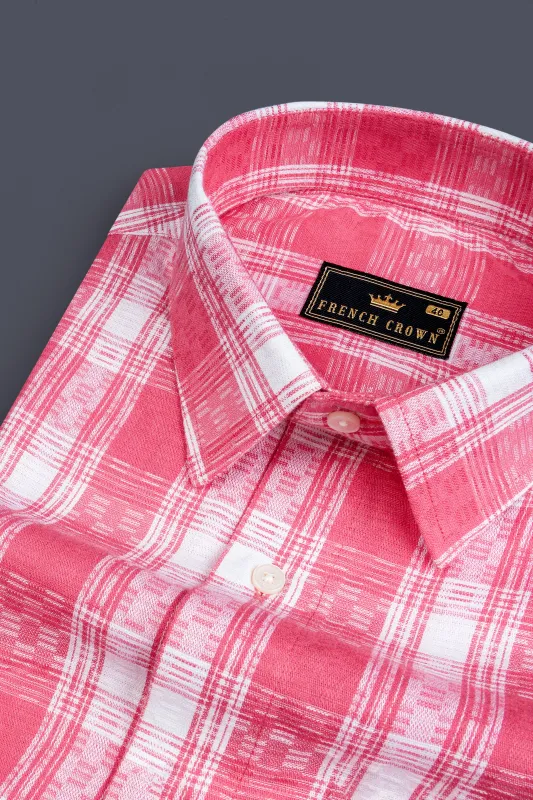 Mandy Pink and Bright White Checkered Twill Premium Cotton Shirt sold by French Crown