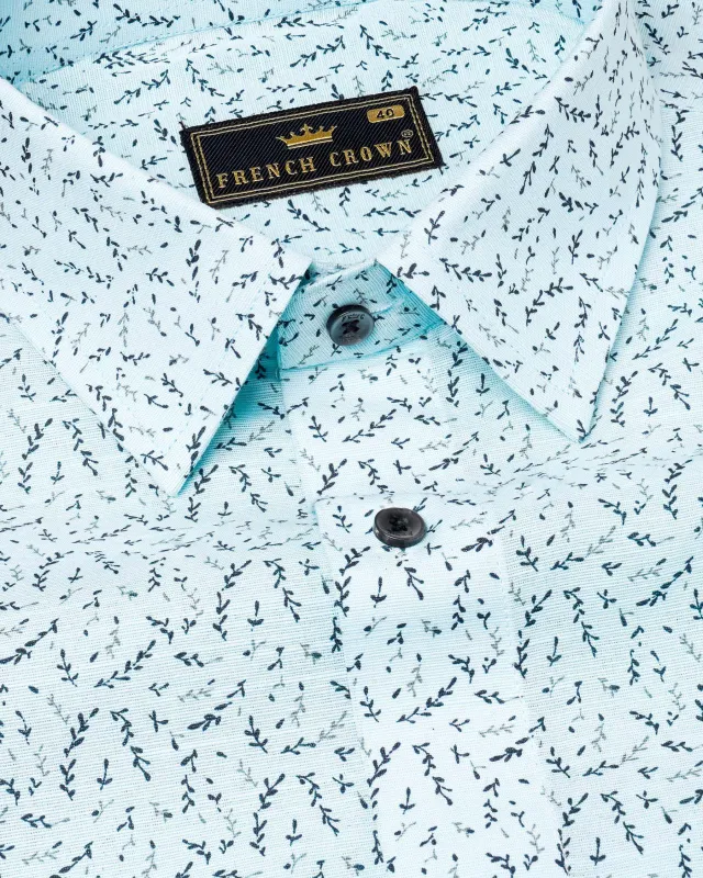 Tropical blue and Casper Green Leaves Printed Luxurious Linen Shirt sold by French Crown