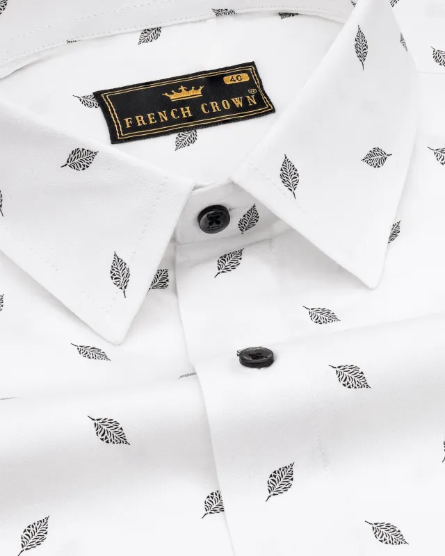 Bright White Leaves Printed Super Soft Premium Cotton Shirt sold by French Crown
