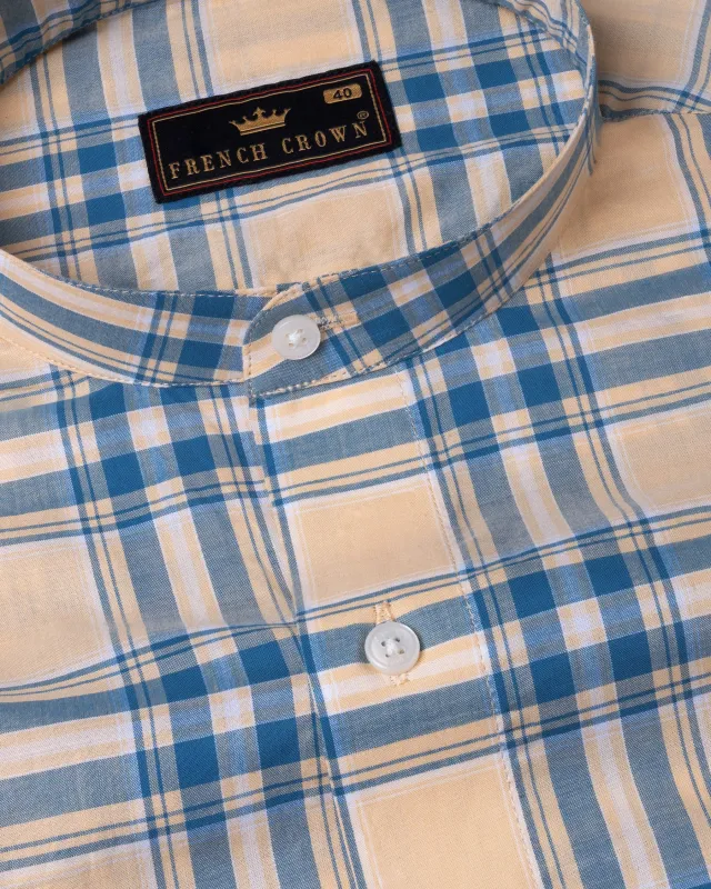 Zinnwaldite Brown and Bali Hai Blue Plaid Premium Cotton Shirt sold by French Crown