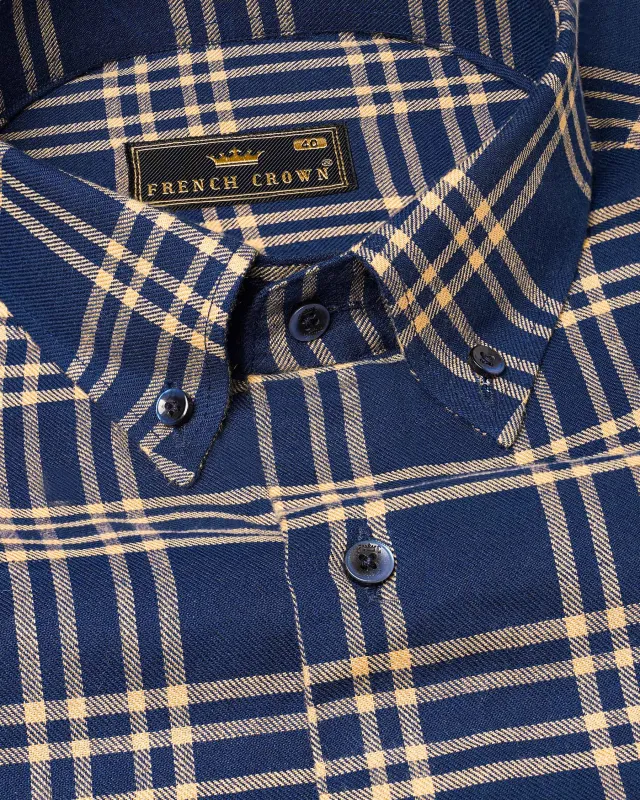 Cloud Burst Blue Twill Plaid Premium Cotton Shirt sold by French Crown