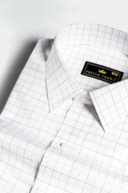 Bright White with Jacarta Blue Checkered Dobby Textured Premium Giza Cotton Shirt sold by French Crown