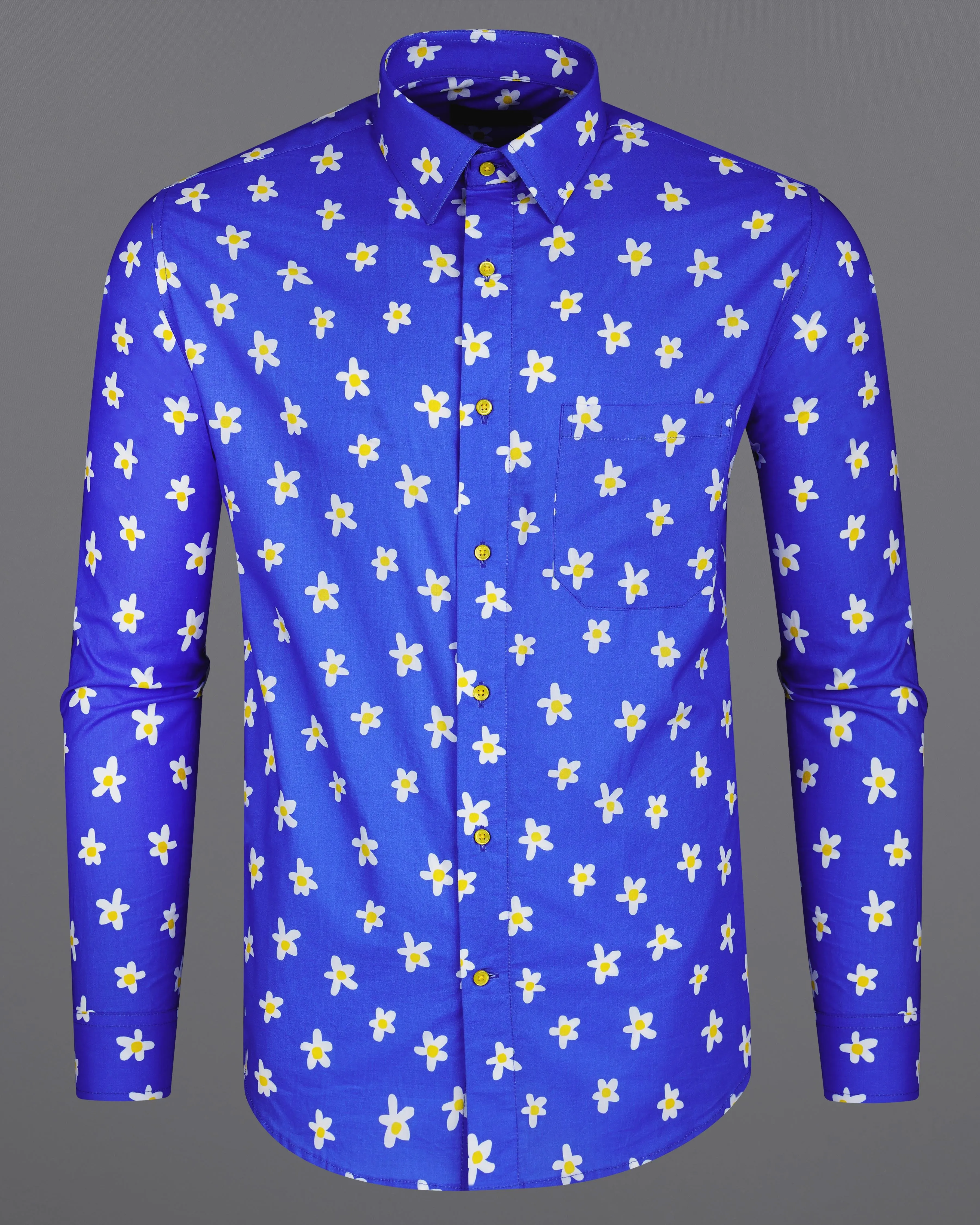 Cerulean Blue Ditsy Printed Premium Cotton Shirt sold by French Crown product image thumbnail 5