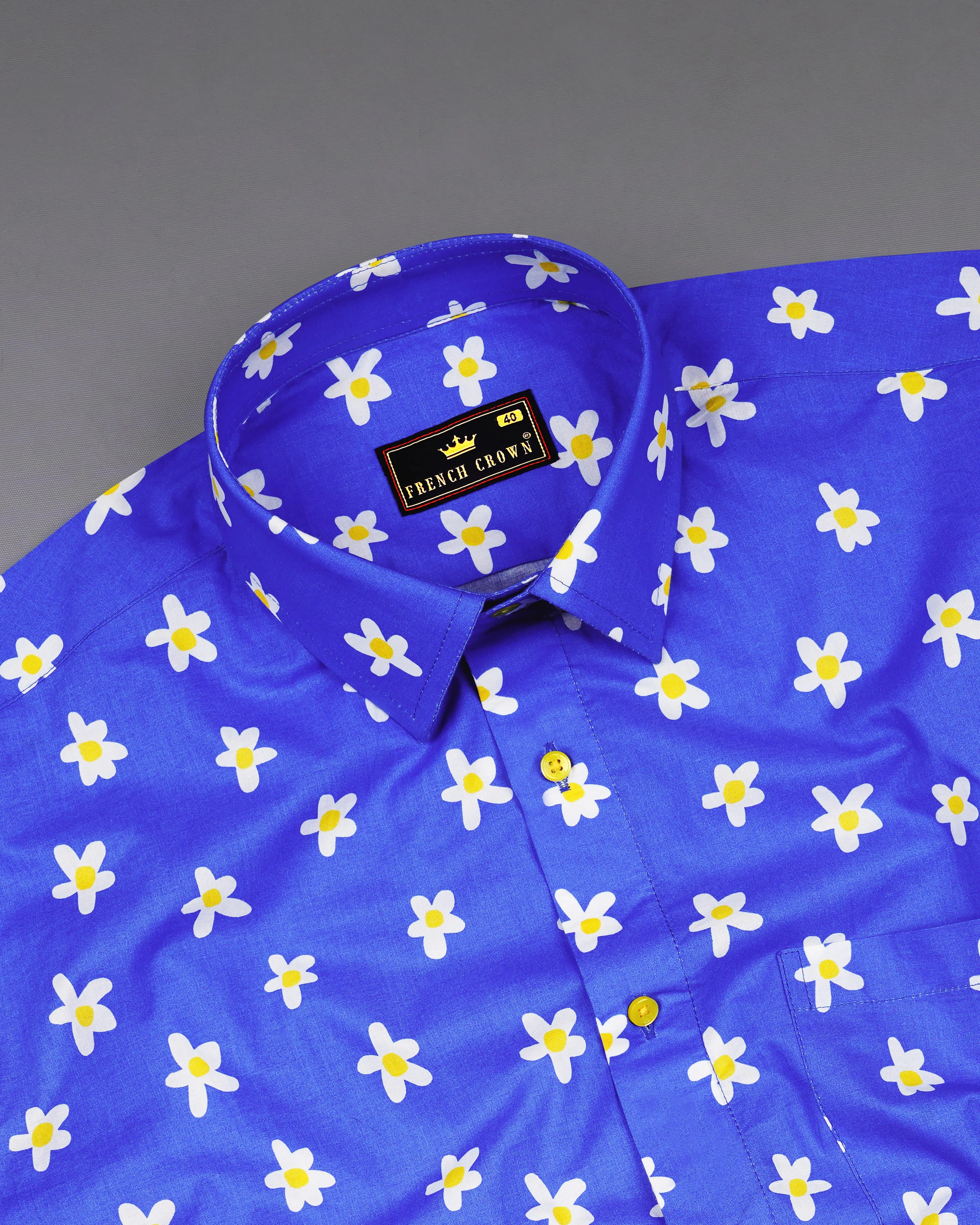 Cerulean Blue Ditsy Printed Premium Cotton Shirt sold by French Crown product image thumbnail 4