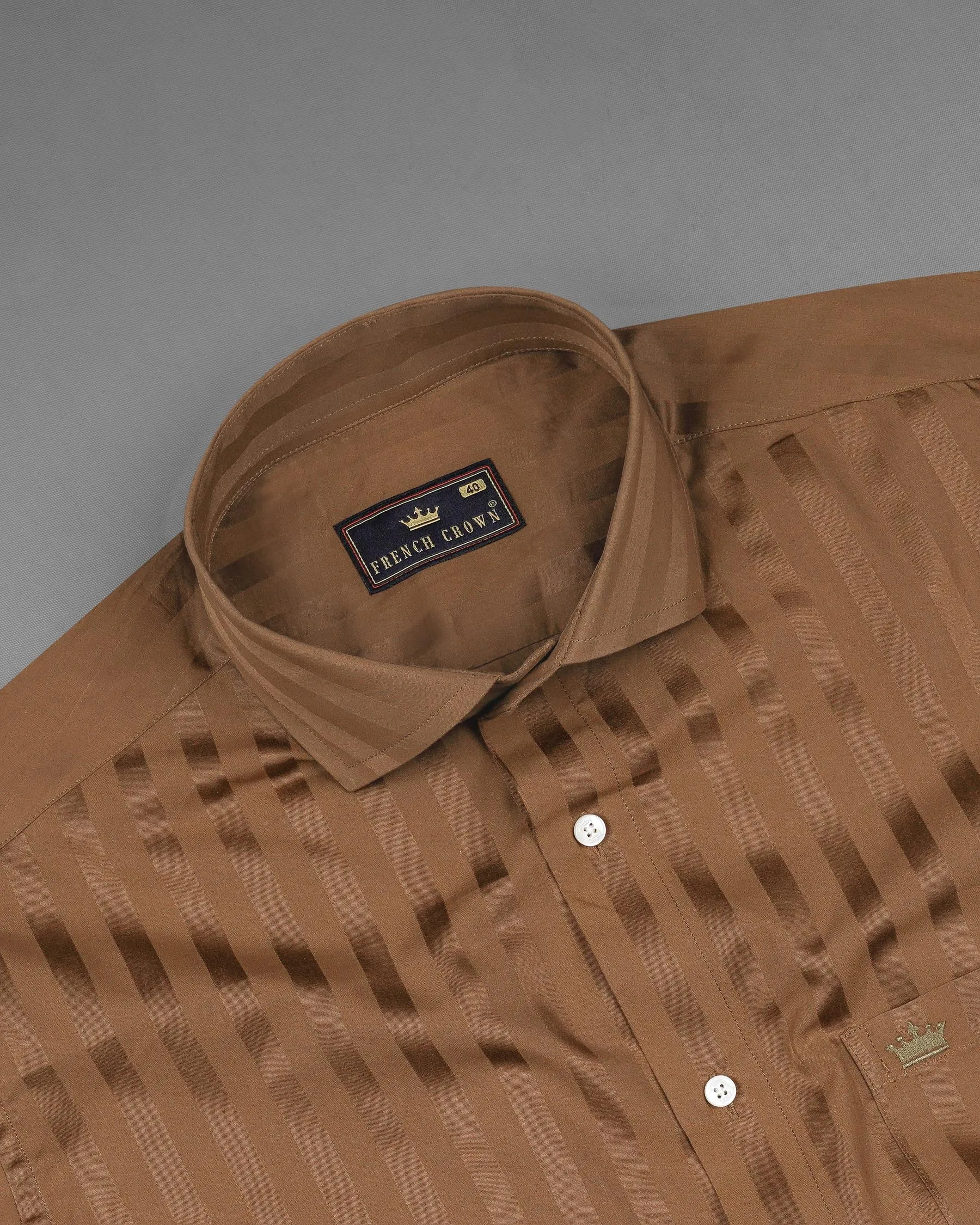 Dark Taupe Brown With Brown Striped Super Soft Premium Cotton Shirt sold by French Crown product image thumbnail 4