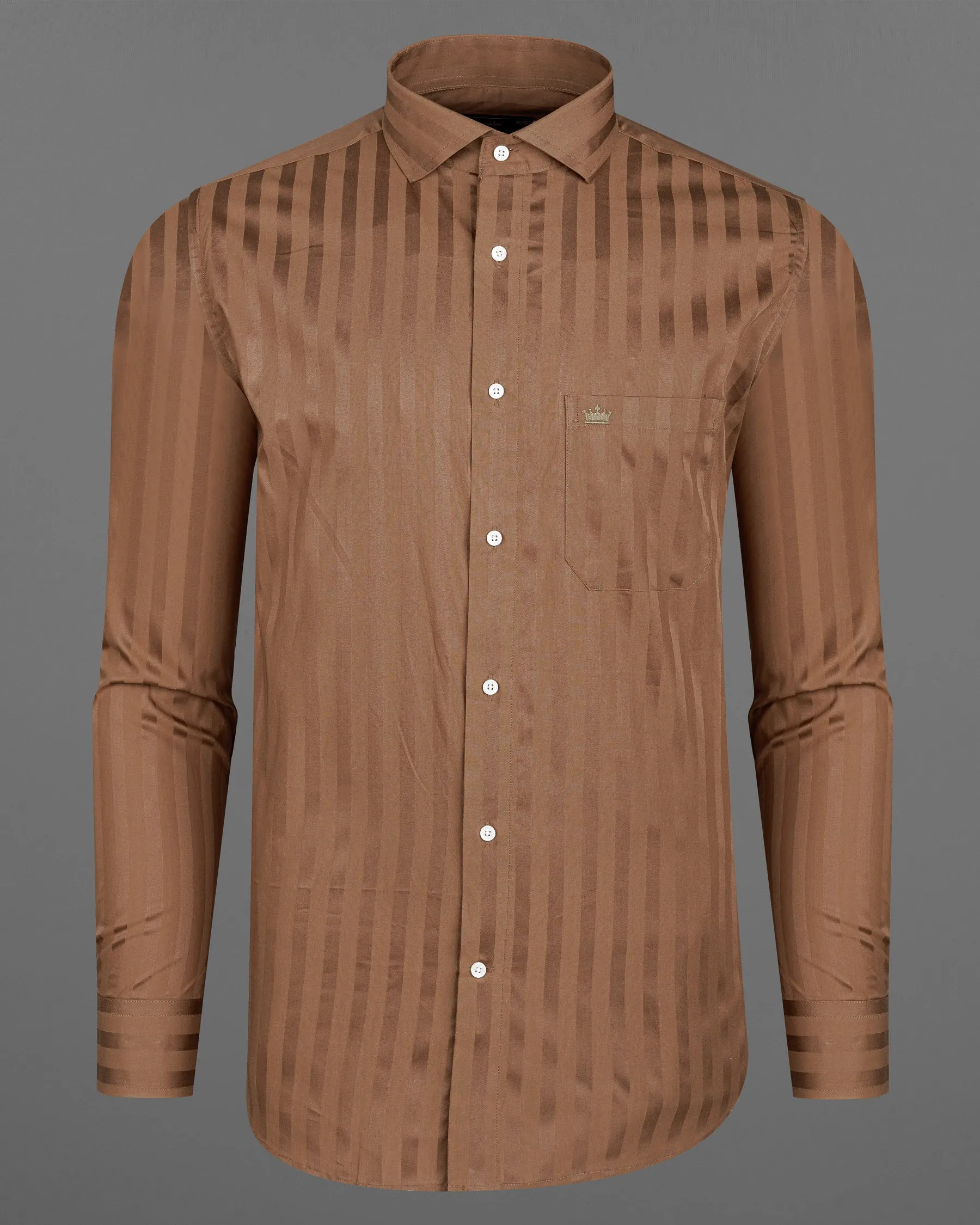 Dark Taupe Brown With Brown Striped Super Soft Premium Cotton Shirt sold by French Crown product image thumbnail 5