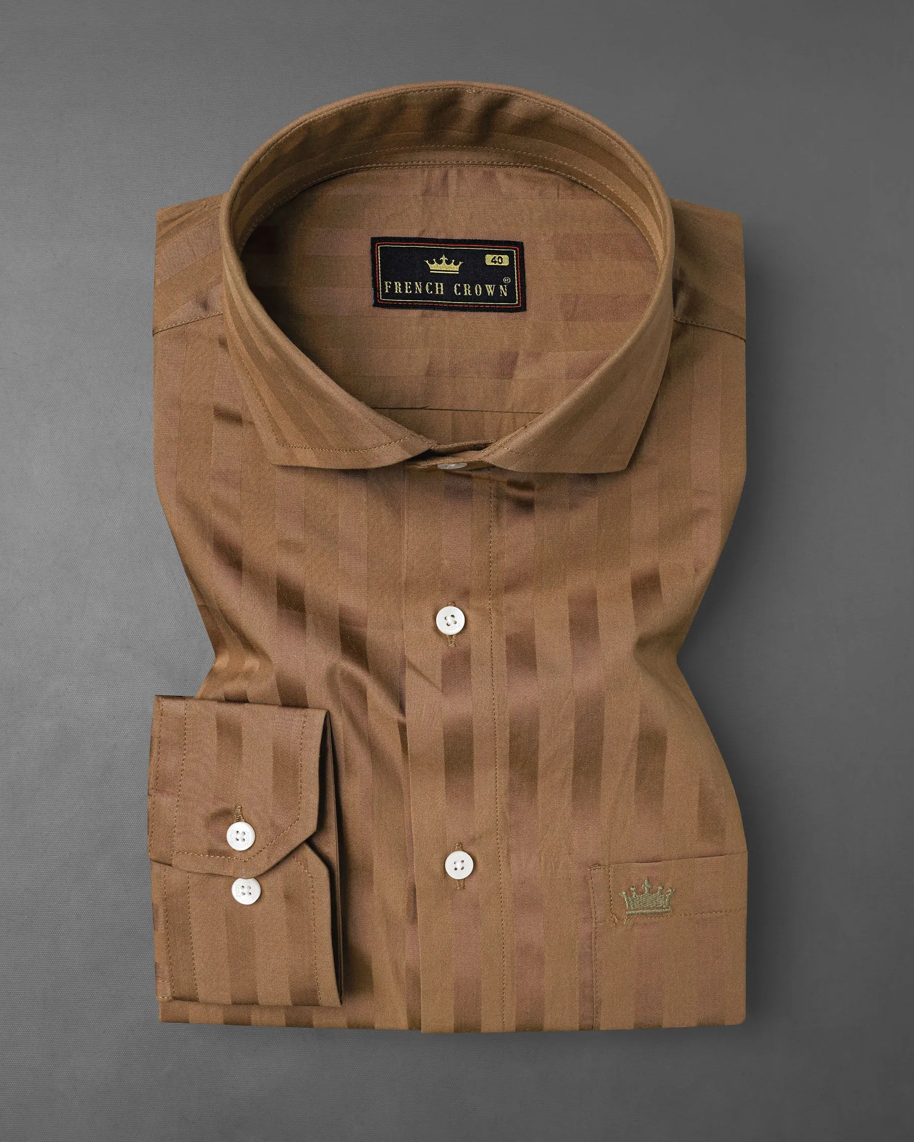 Dark Taupe Brown With Brown Striped Super Soft Premium Cotton Shirt sold by French Crown product image thumbnail 3