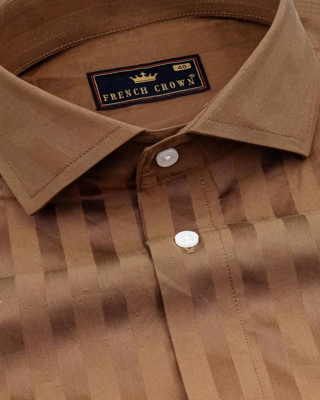 Dark Taupe Brown With Brown Striped Super Soft Premium Cotton Shirt made by French Crown