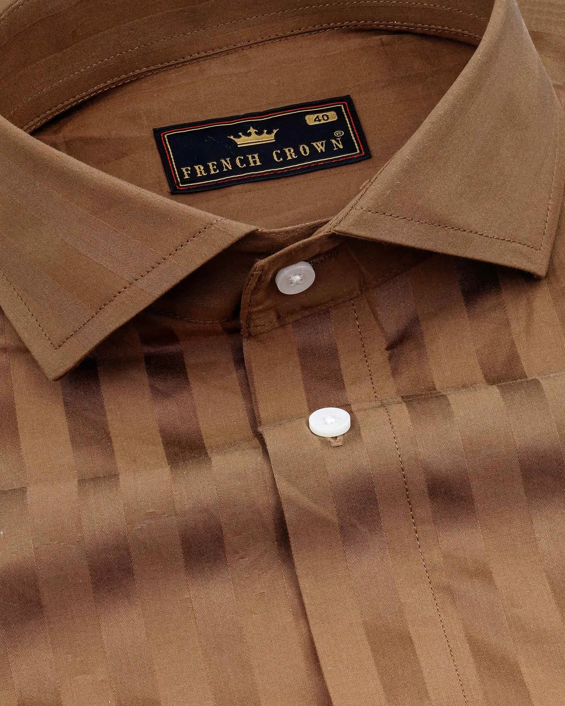 Dark Taupe Brown With Brown Striped Super Soft Premium Cotton Shirt sold by French Crown