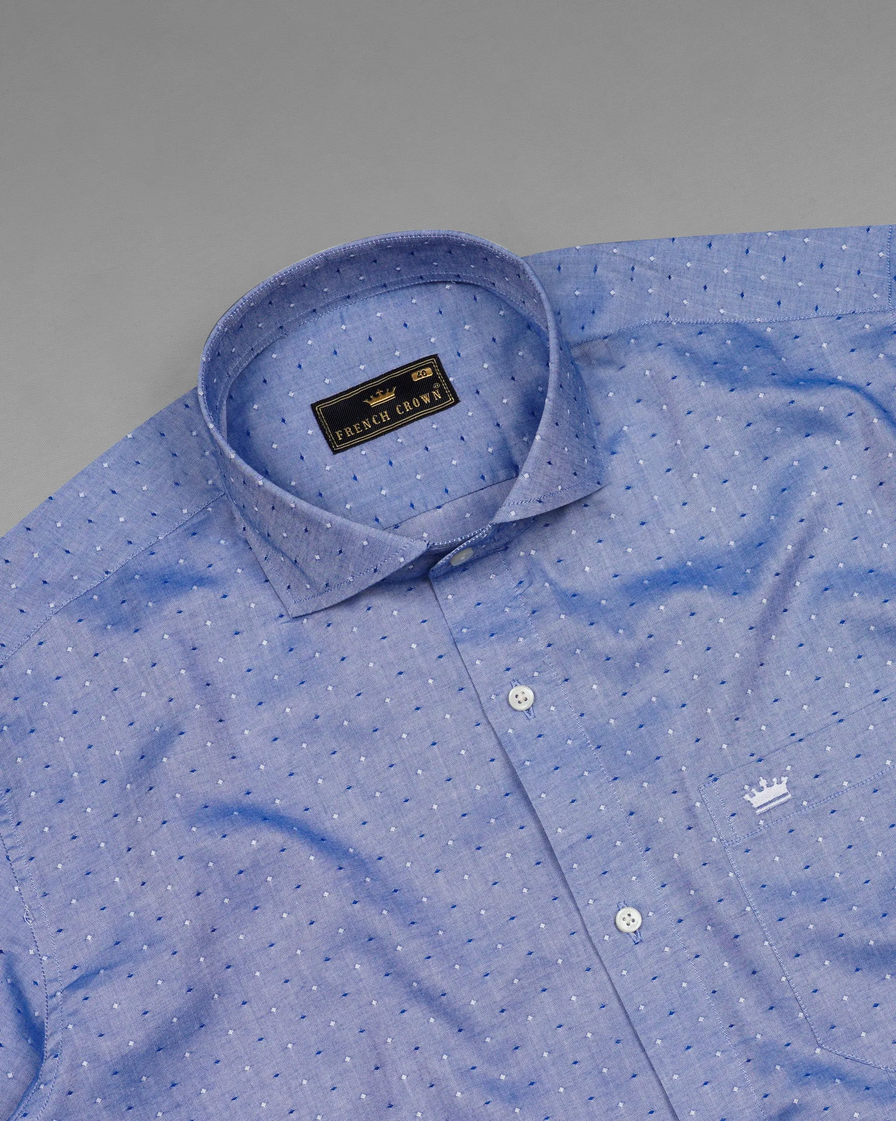 Dark Pastel and Chambray Blue Dobby Textured Premium GizaCotton Shirt sold by French Crown product image thumbnail 4
