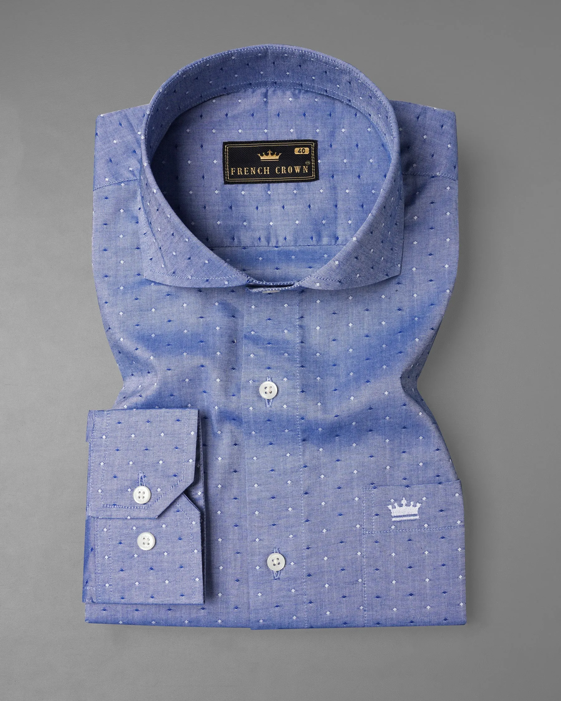 Dark Pastel and Chambray Blue Dobby Textured Premium GizaCotton Shirt sold by French Crown product image thumbnail 3