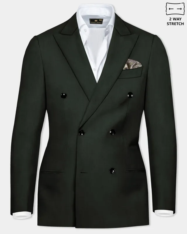 Verdant Majesty-Juniper Green Solid Wool Rich Double Breasted Slight Stretch Blazer sold by French Crown