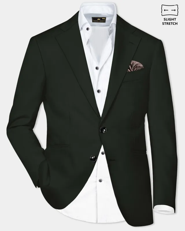 Verdant Majesty-Juniper Green Solid Wool Rich Single Breasted Slight Stretch Blazer sold by French Crown