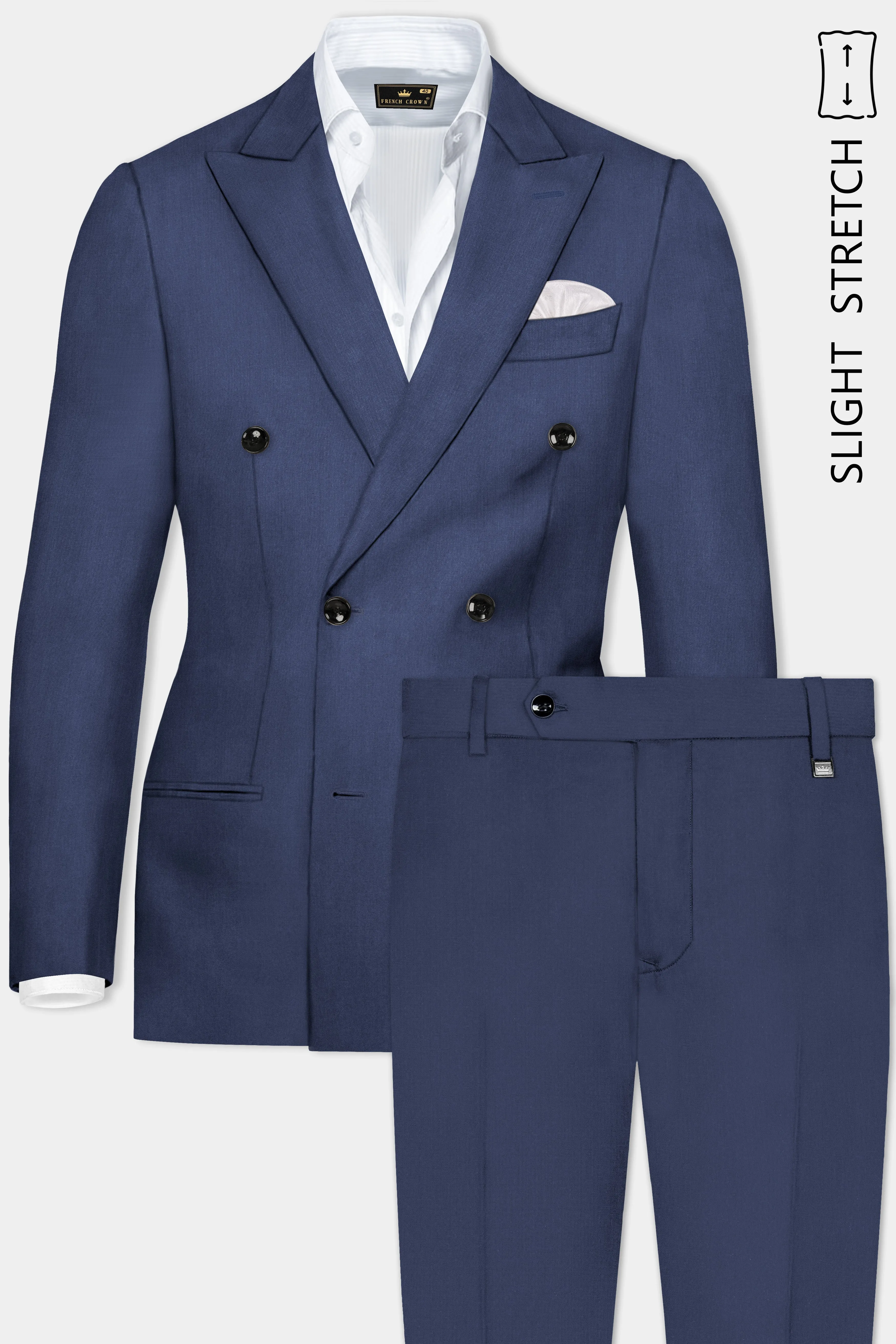 Sapphire-Glaucous Blue Solid Wool Rich Double Breasted Slight Stretch Suit sold by French Crown product image thumbnail 2