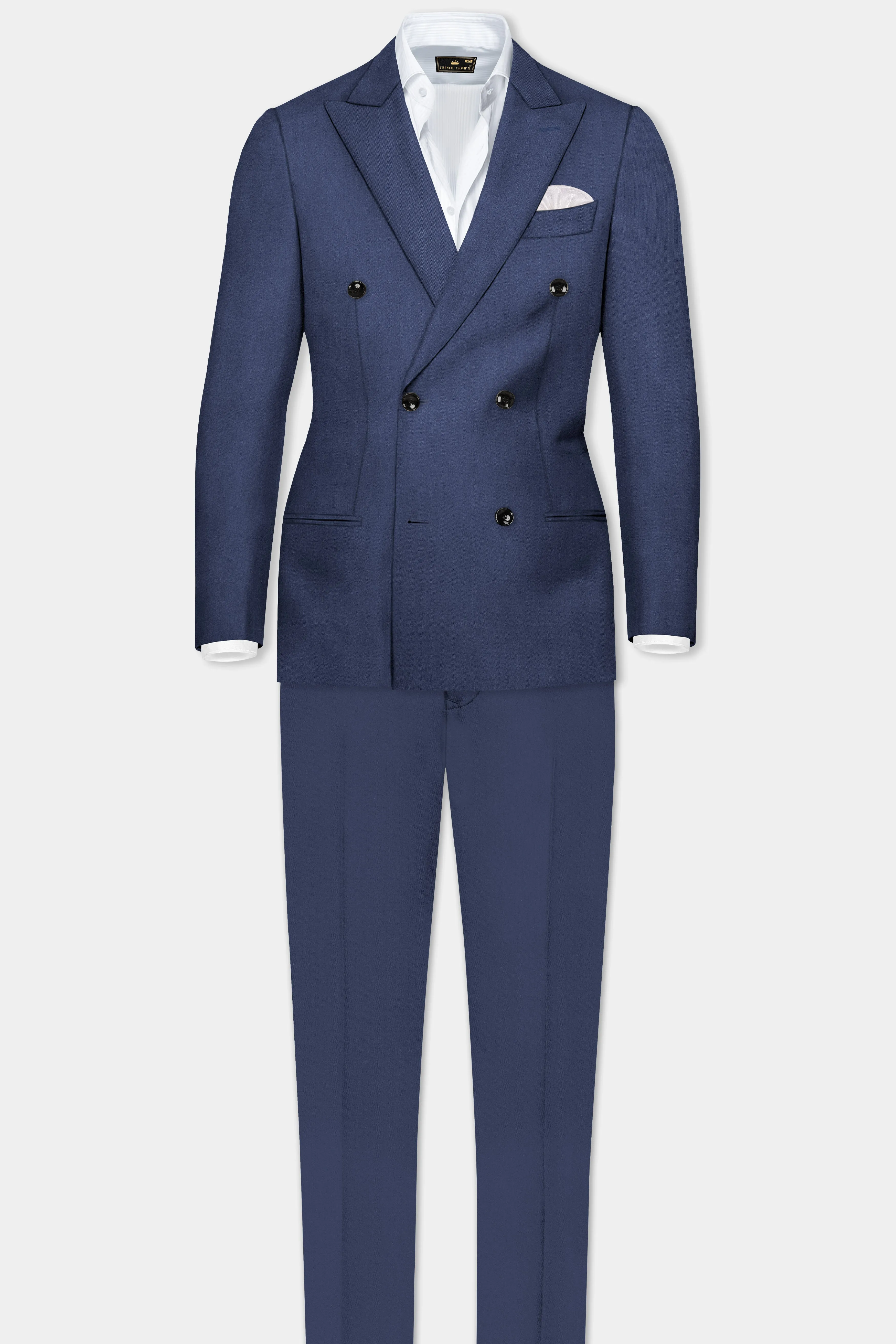 Sapphire-Glaucous Blue Solid Wool Rich Double Breasted Slight Stretch Suit sold by French Crown product image thumbnail 4