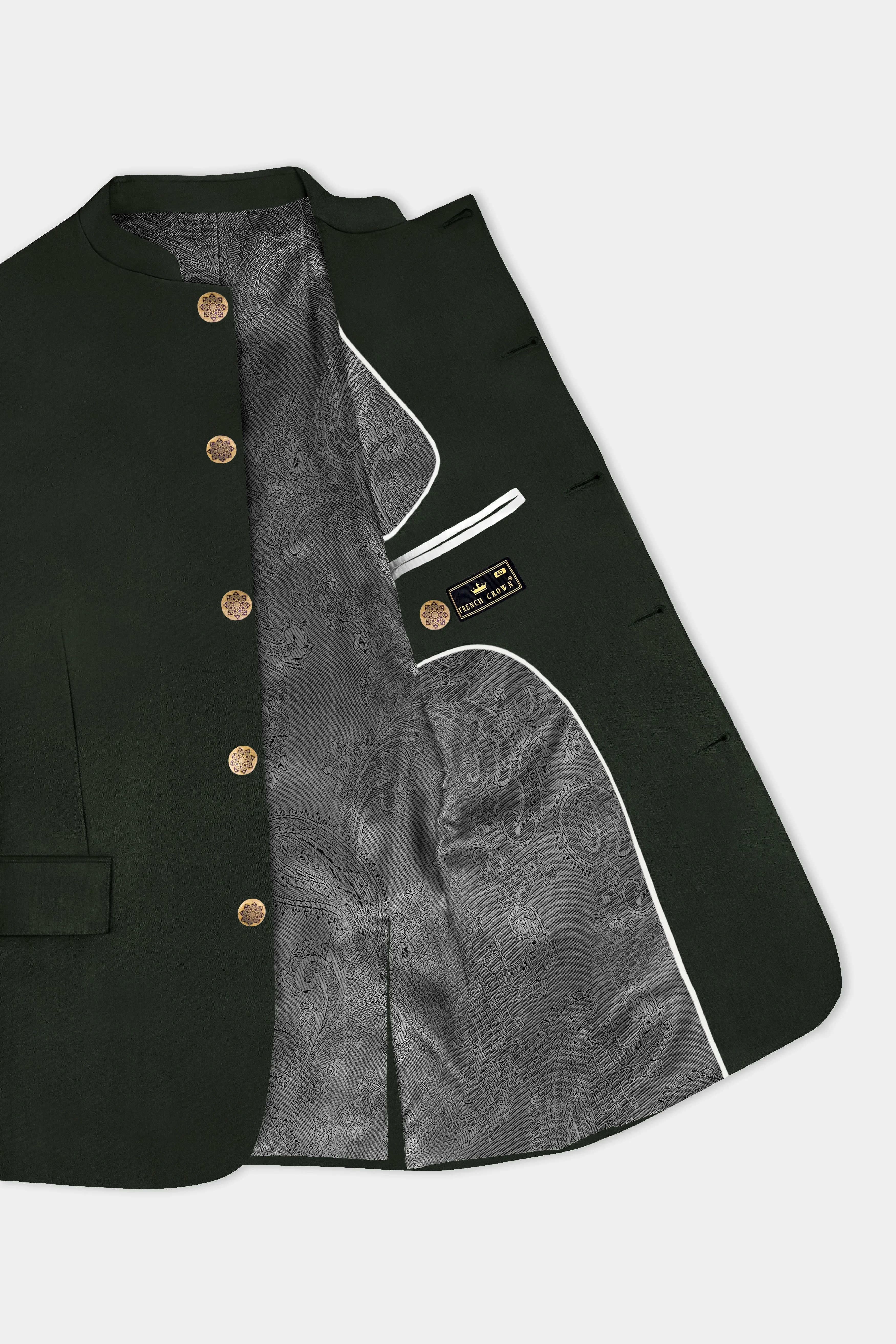 Verdant Majesty-Juniper Green Solid Wool Rich Bandhgala Slight Stretch Suit sold by French Crown product image thumbnail 5