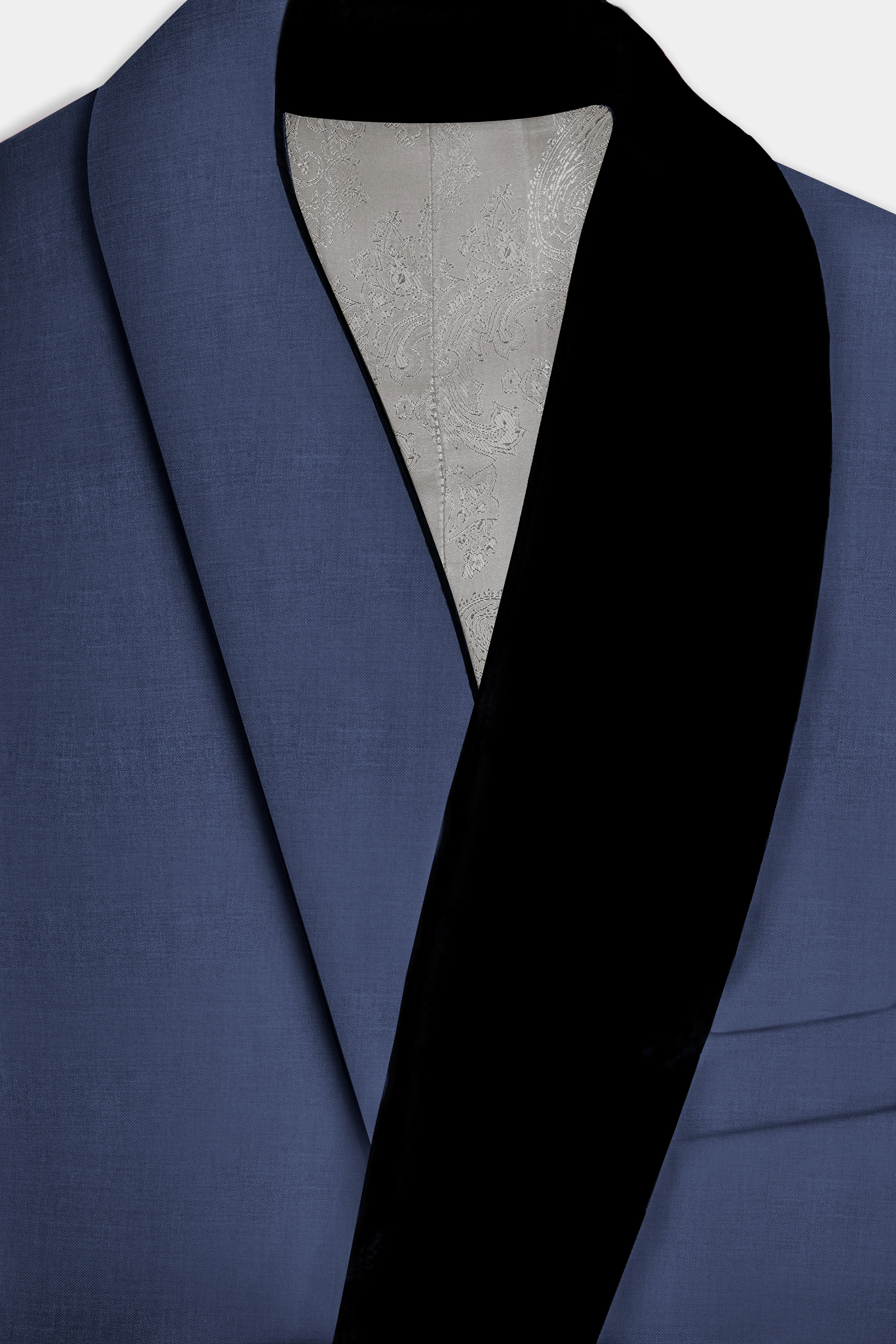 Sapphire-Glaucous Blue Solid Wool Rich Tuxedo Slight Stretch Blazer sold by French Crown product image thumbnail 4