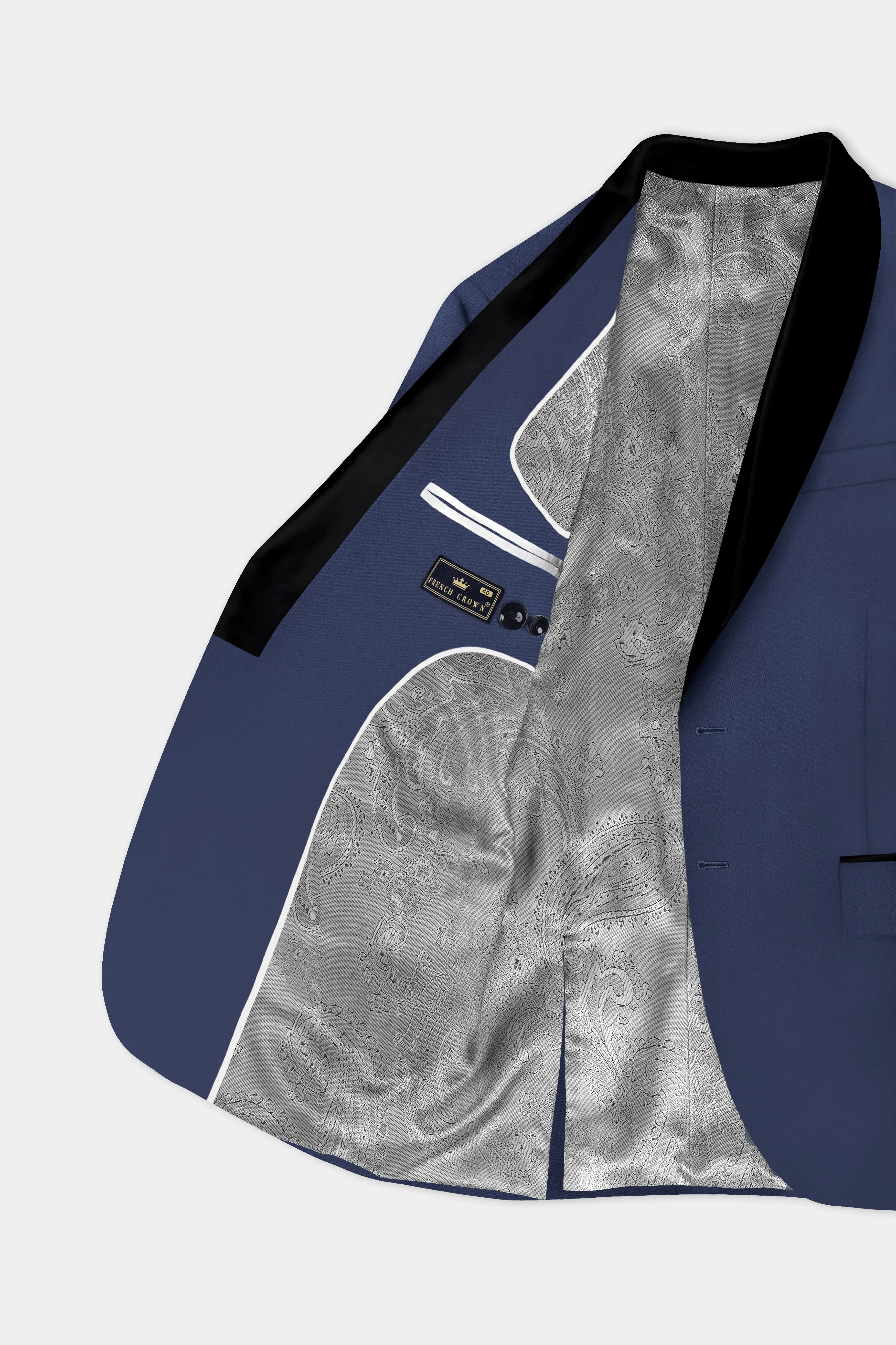 Sapphire-Glaucous Blue Solid Wool Rich Tuxedo Slight Stretch Blazer sold by French Crown product image thumbnail 5