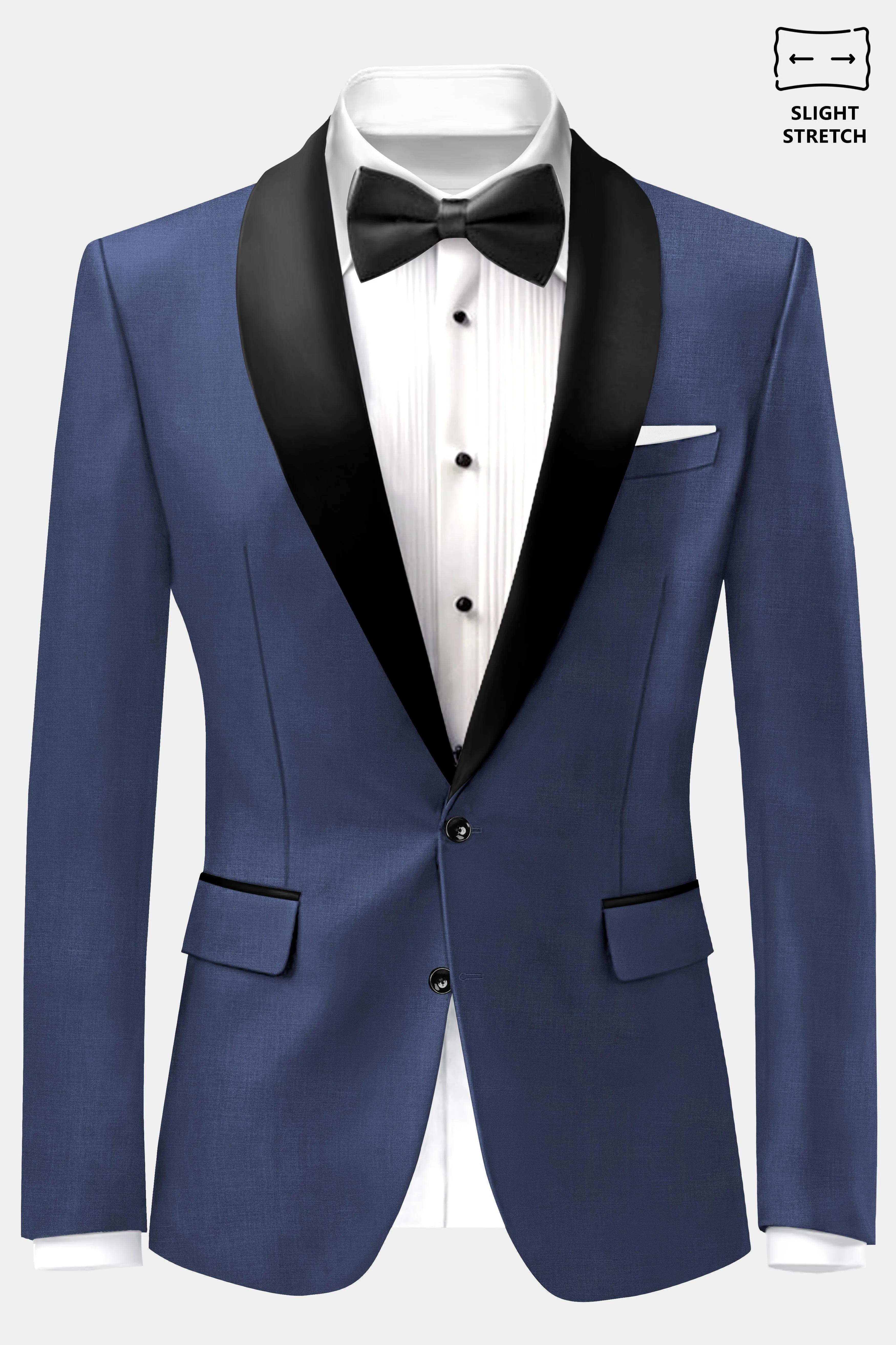 Sapphire-Glaucous Blue Solid Wool Rich Tuxedo Slight Stretch Blazer sold by French Crown product image thumbnail 2