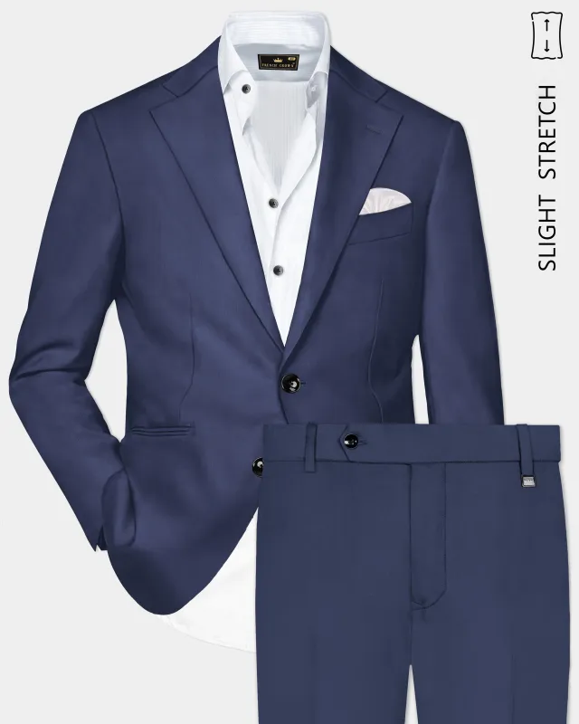 Sapphire-Glaucous Blue Solid Wool Rich Single Breasted Slight Stretch Suit sold by French Crown