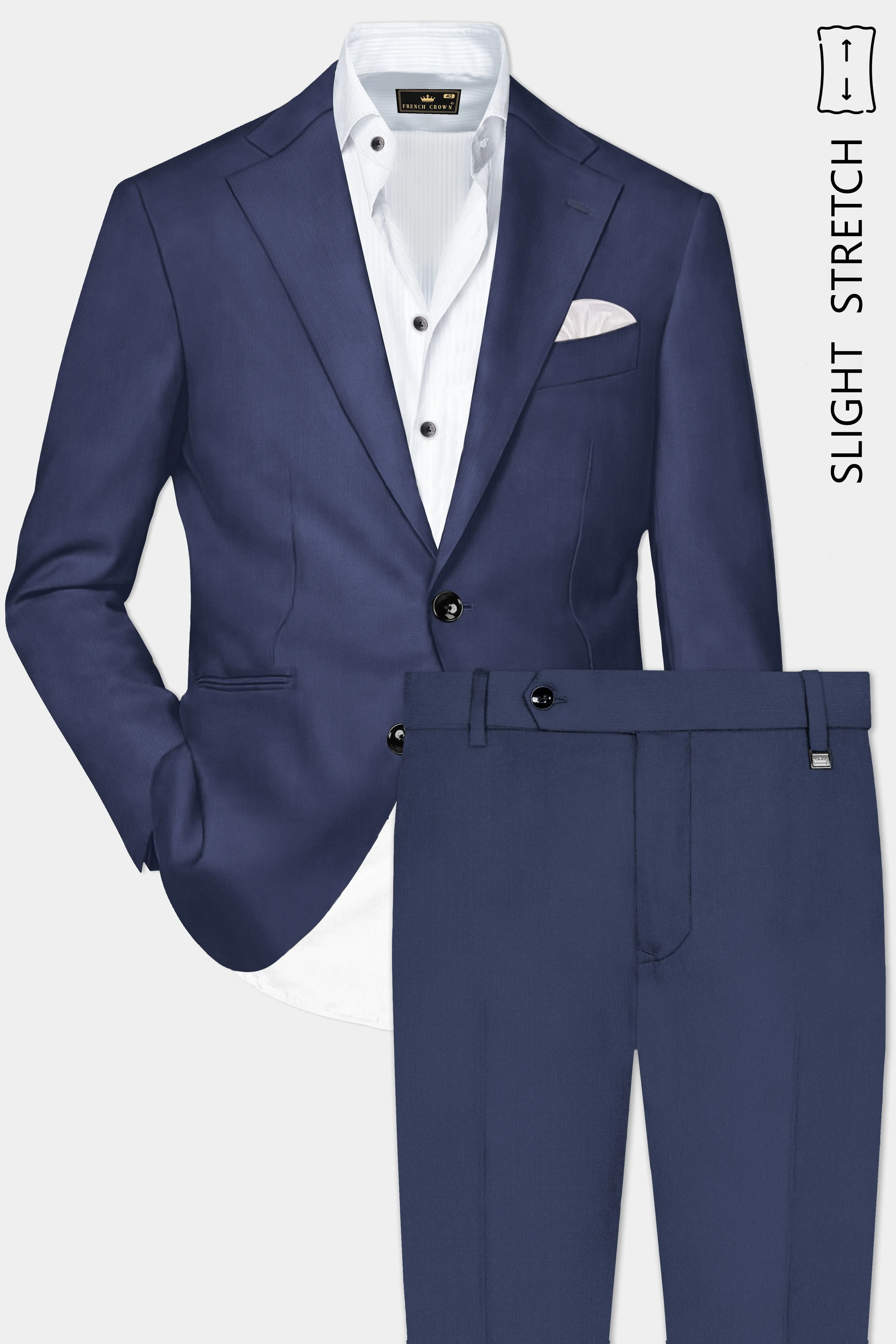 Sapphire-Glaucous Blue Solid Wool Rich Single Breasted Slight Stretch Suit sold by French Crown product image thumbnail 2