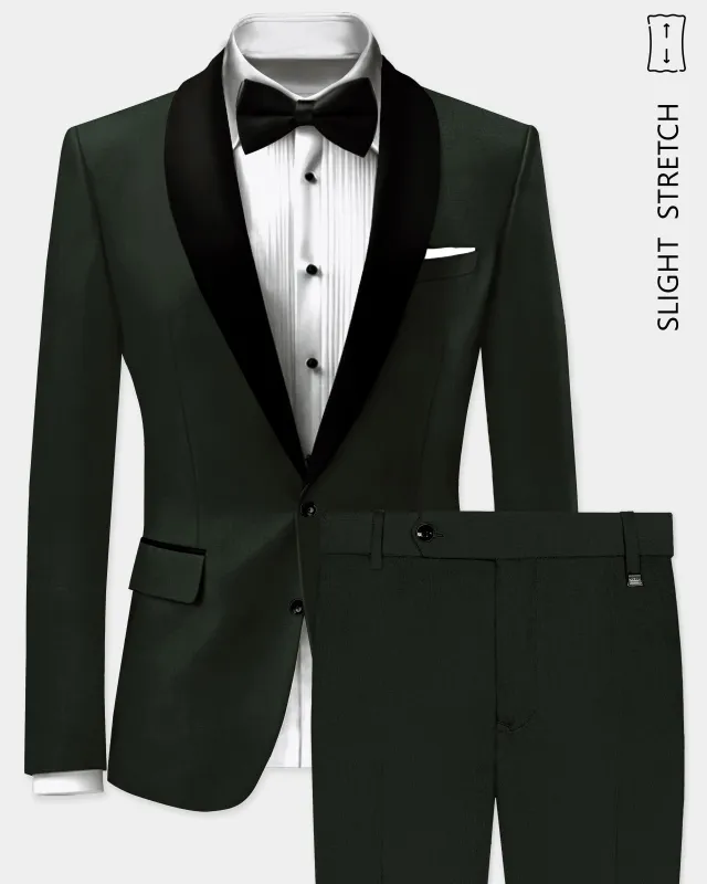 Verdant Majesty-Juniper Green Solid Wool Rich Tuxedo Slight Stretch Suit sold by French Crown