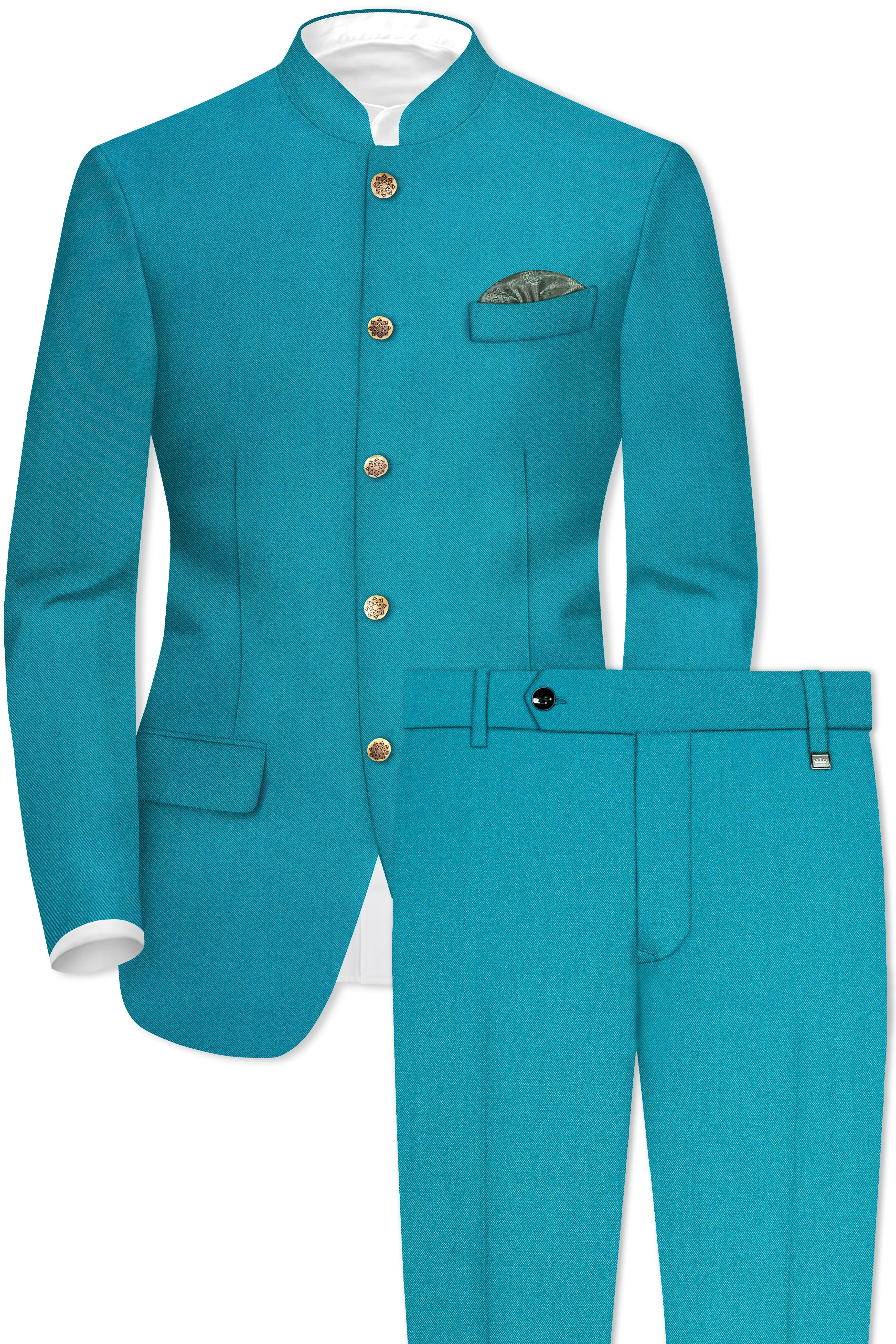 Zephir-Surfie Green Wool Rich Bandhgala Slight Stretch Suit sold by French Crown product image thumbnail 2
