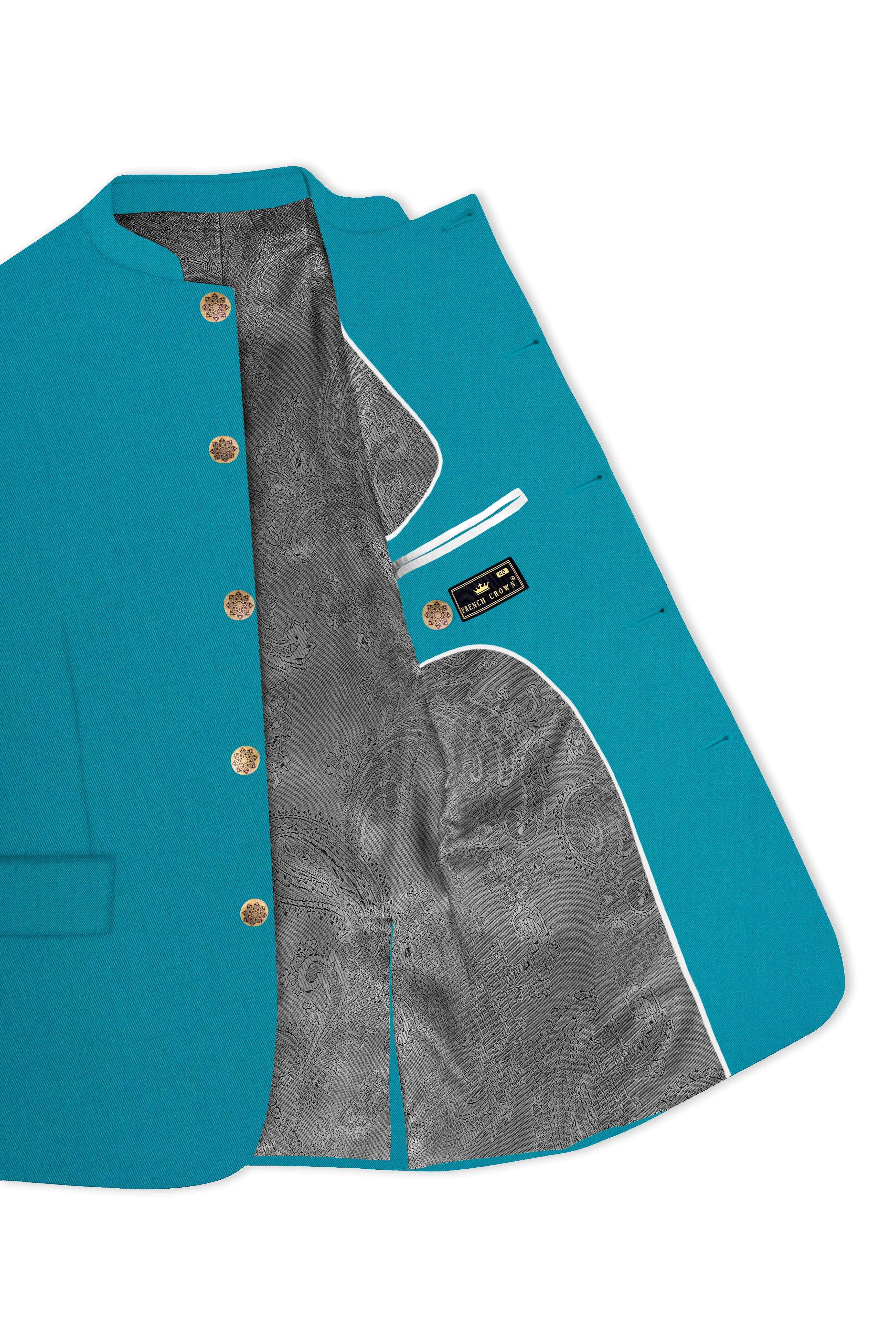 Zephir-Surfie Green Wool Rich Bandhgala Slight Stretch Suit sold by French Crown product image thumbnail 5