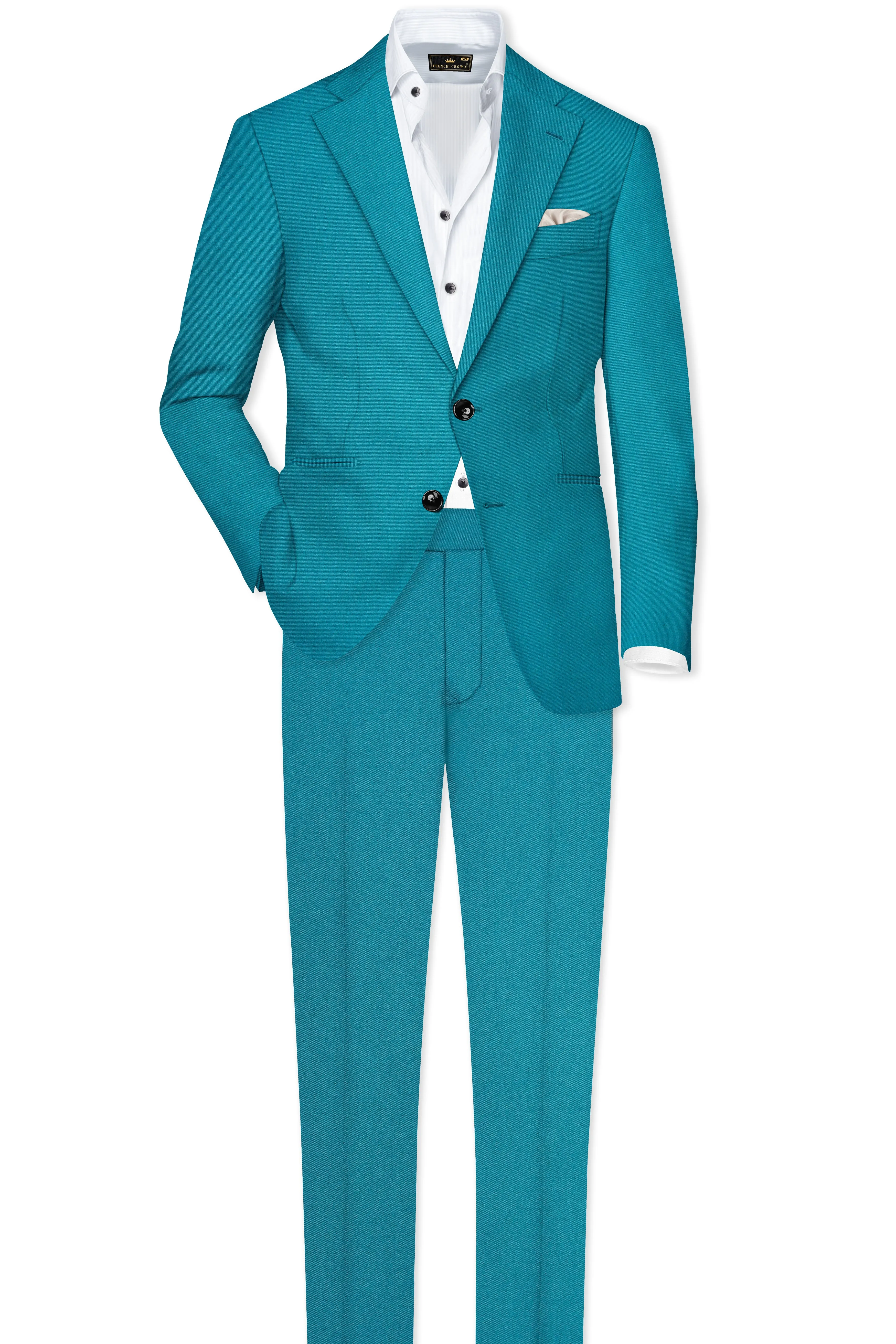 Zephir-Surfie Green Wool Rich Sningle Breasted Slight Stretch Suit sold by French Crown product image thumbnail 4