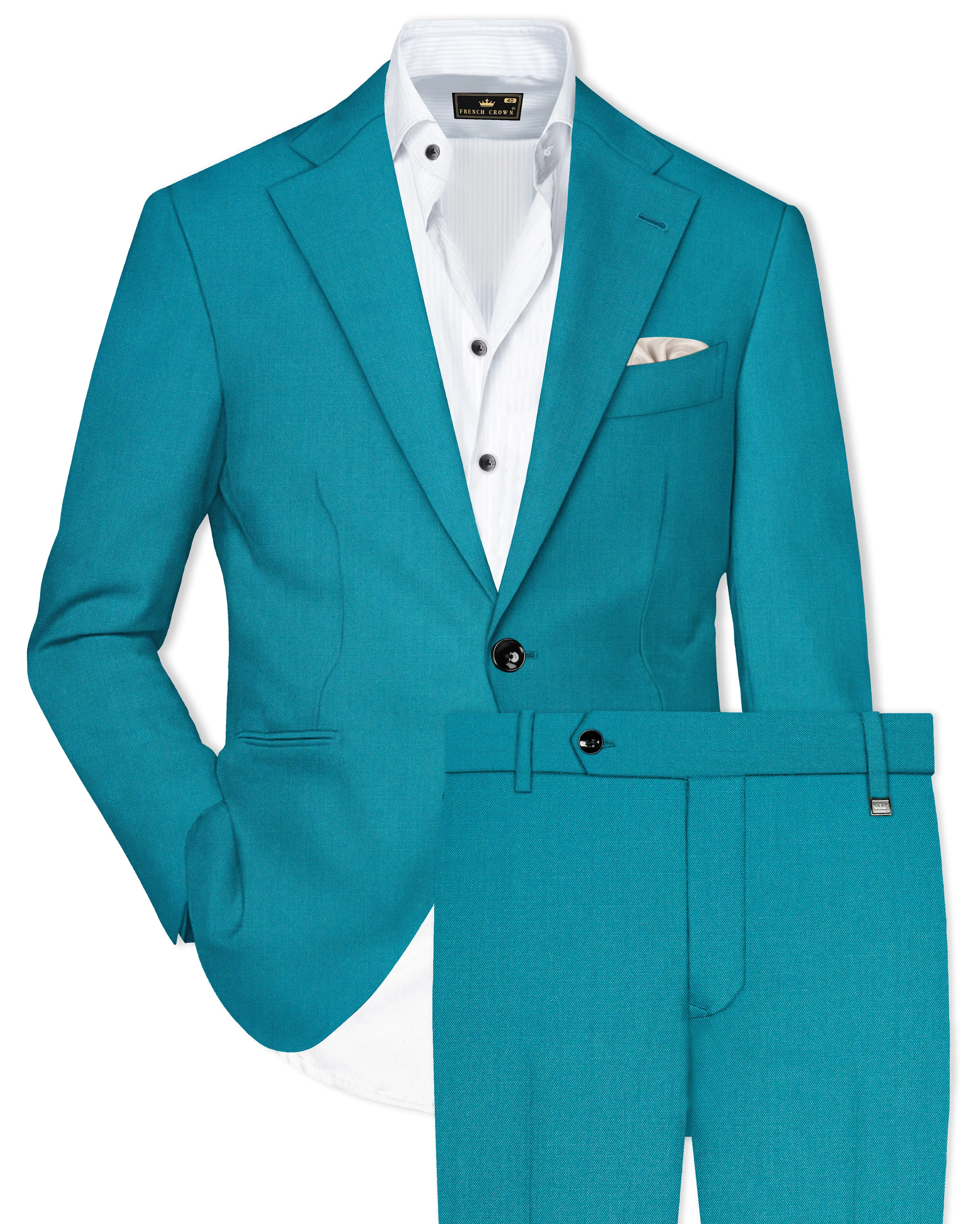 Zephir-Surfie Green Wool Rich Sningle Breasted Slight Stretch Suit sold by French Crown