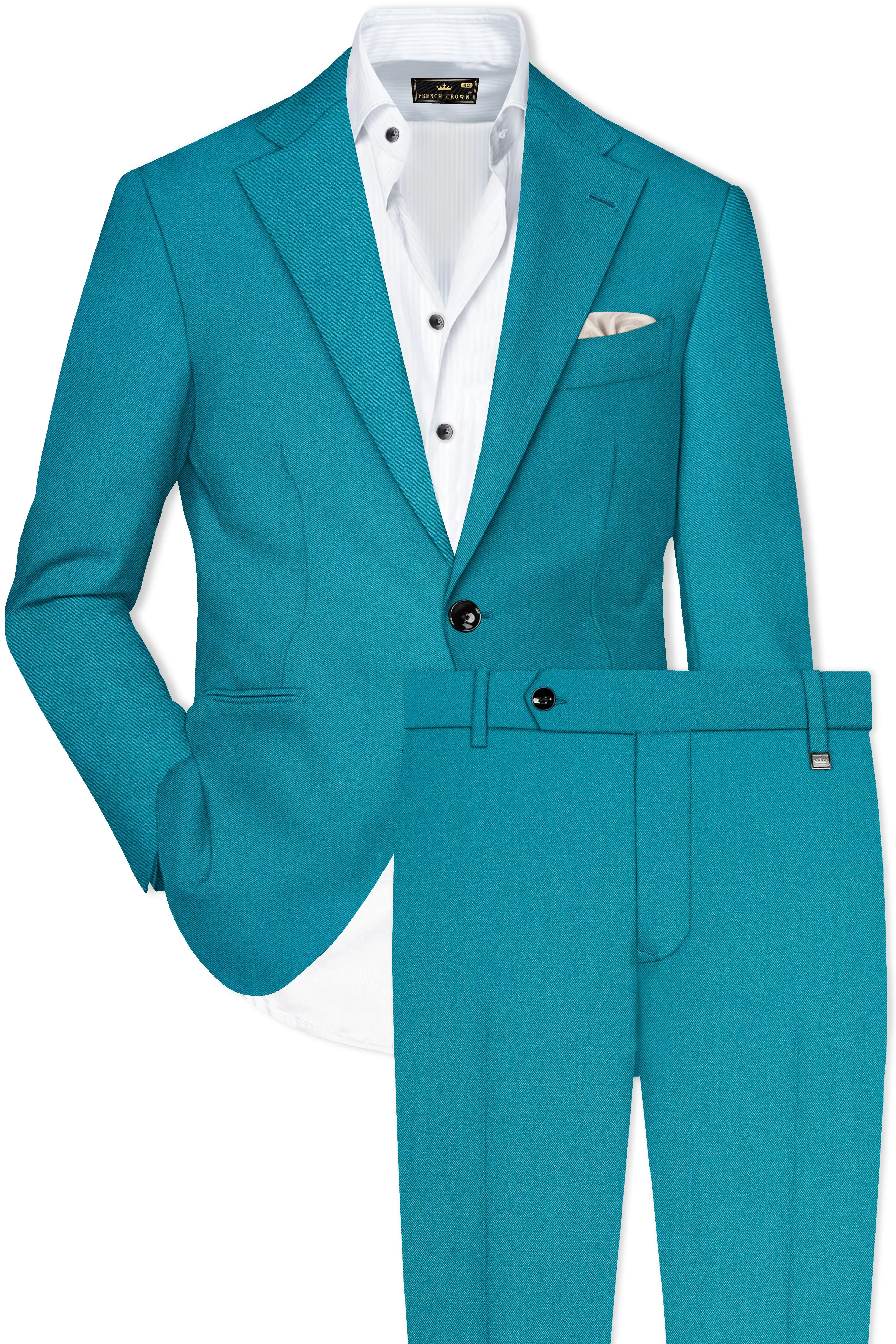Zephir-Surfie Green Wool Rich Sningle Breasted Slight Stretch Suit sold by French Crown product image thumbnail 2