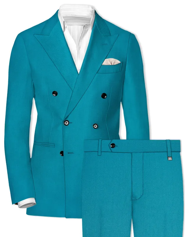 Zephir-Surfie Green Wool Rich Double Breasted Slight Stretch Suit sold by French Crown