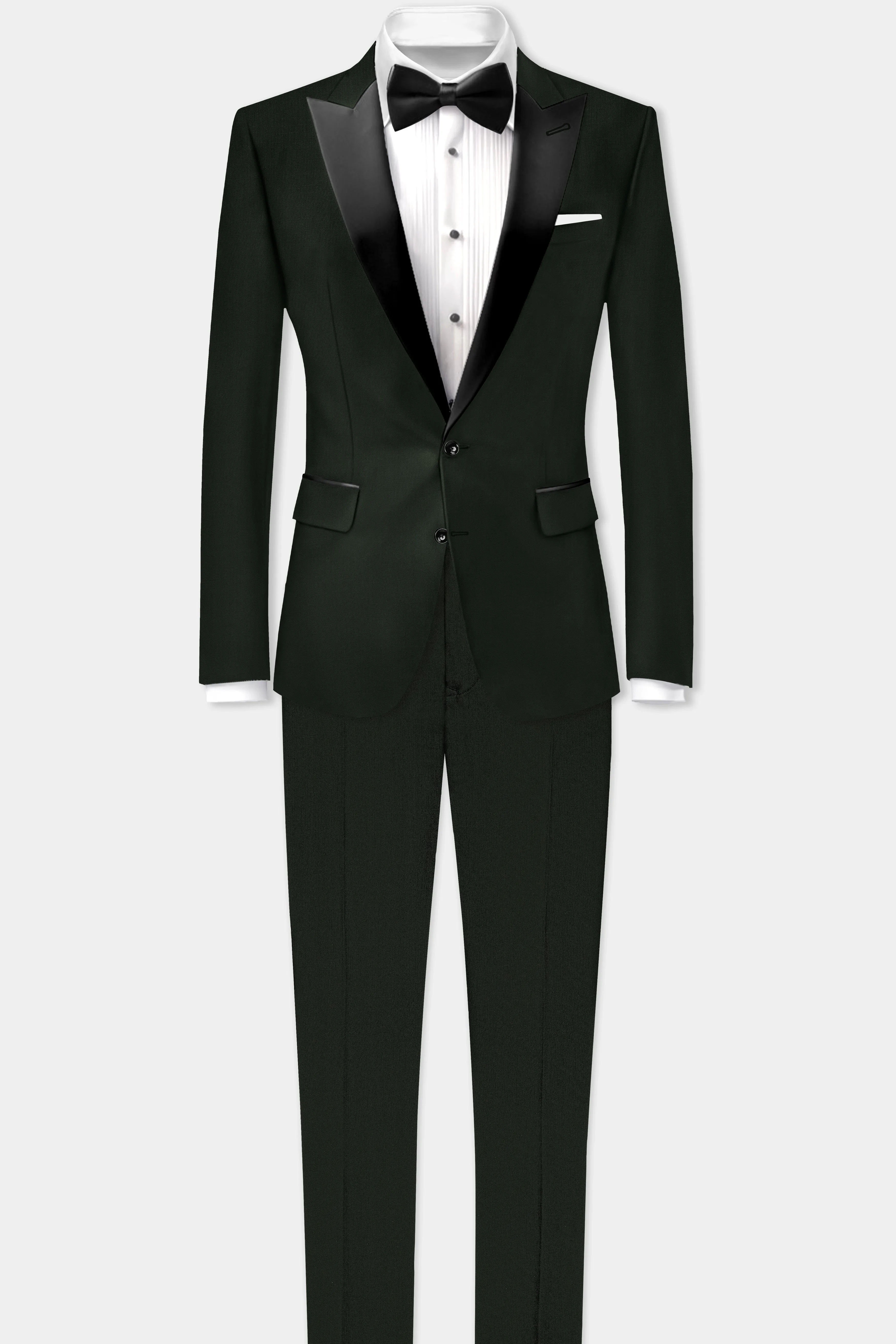 Verdant Majesty-Juniper Green Solid Wool Rich Peak Lapel Tuxedo Slight Stretch Suit sold by French Crown product image thumbnail 4