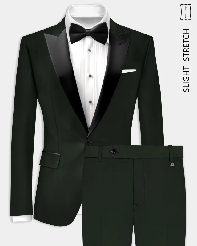 Verdant Majesty-Juniper Green Solid Wool Rich Peak Lapel Tuxedo Slight Stretch Suit sold by French Crown
