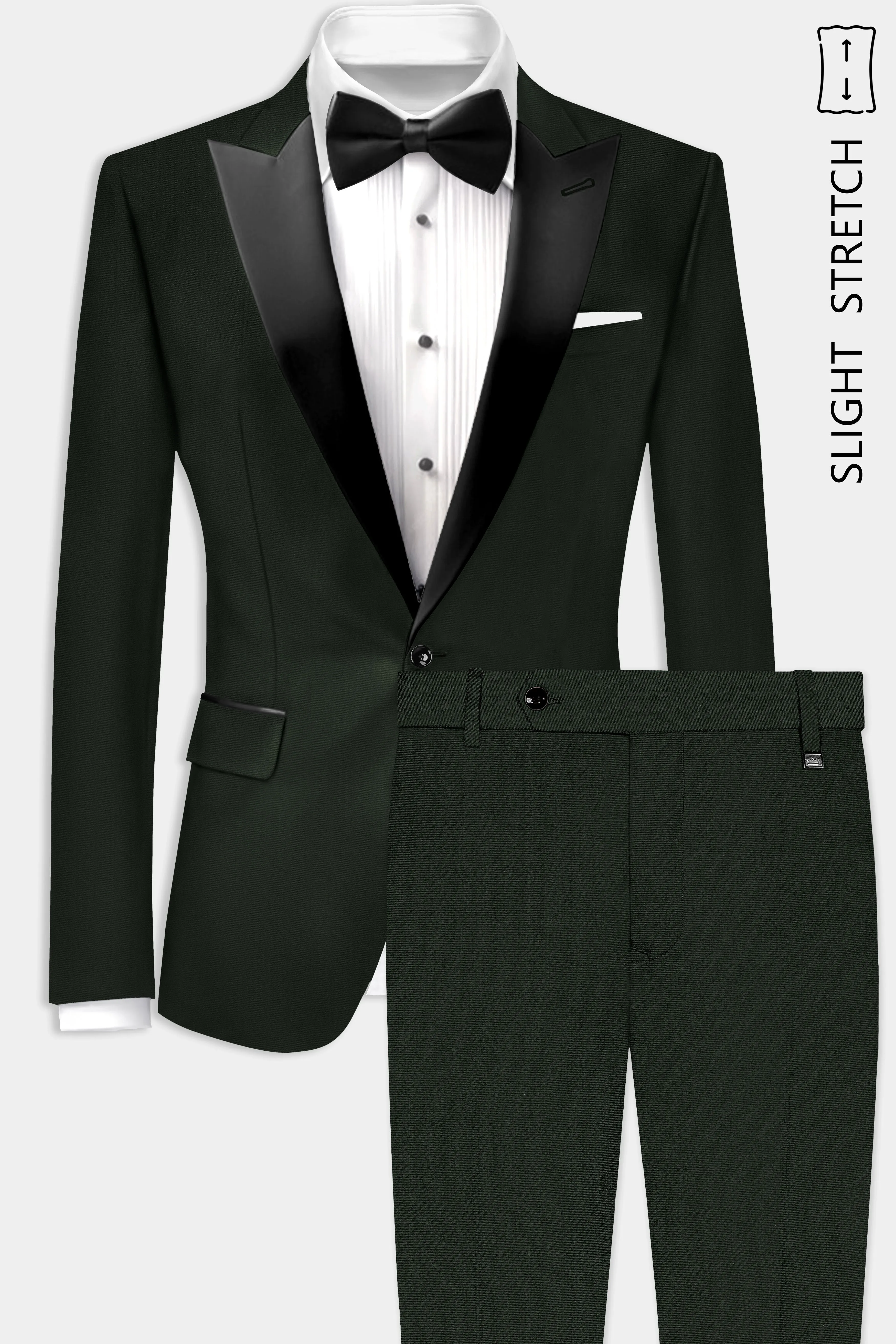 Verdant Majesty-Juniper Green Solid Wool Rich Peak Lapel Tuxedo Slight Stretch Suit sold by French Crown product image thumbnail 2