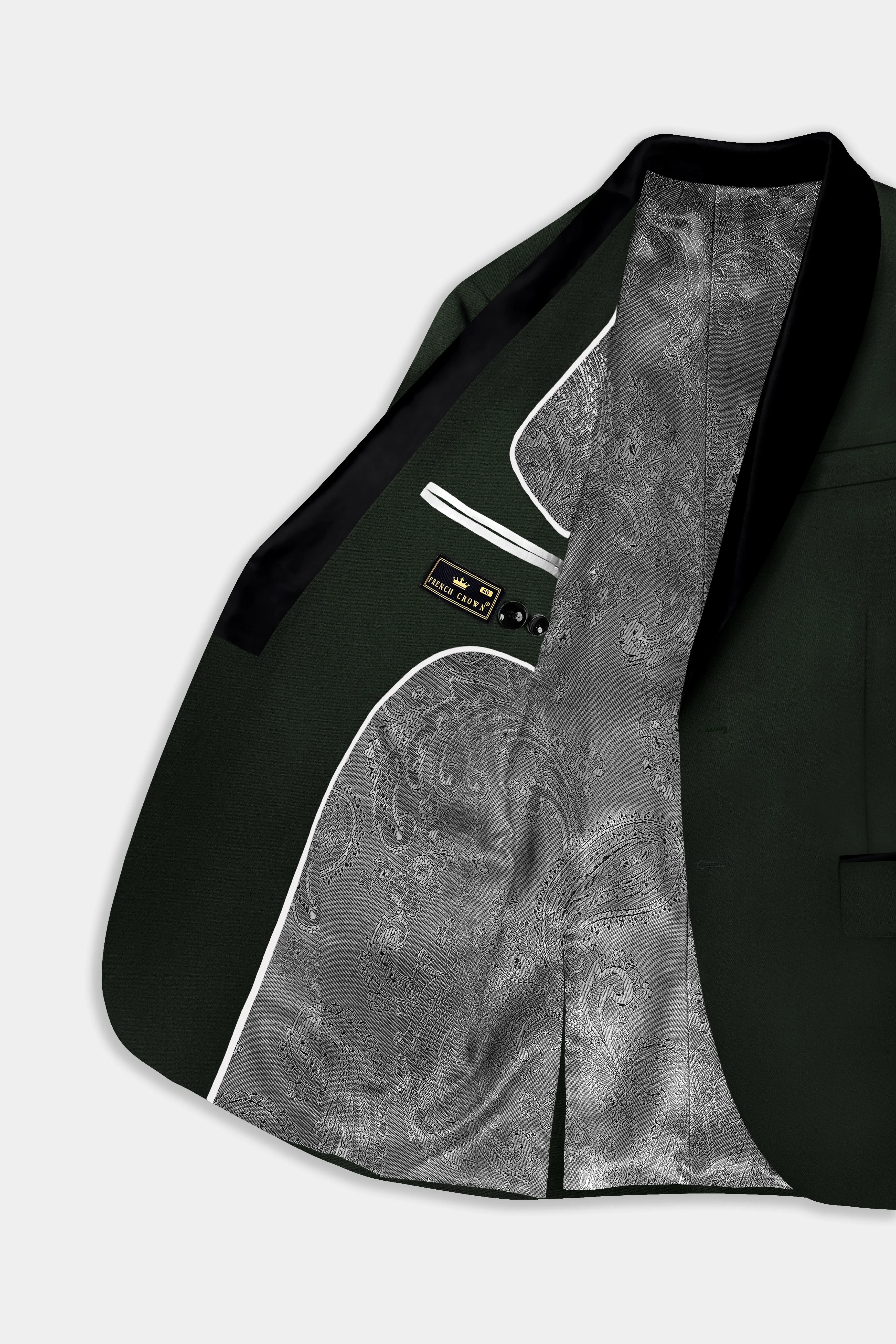 Verdant Majesty-Juniper Green Solid Wool Rich Tuxedo Slight Stretch Blazer sold by French Crown product image thumbnail 4