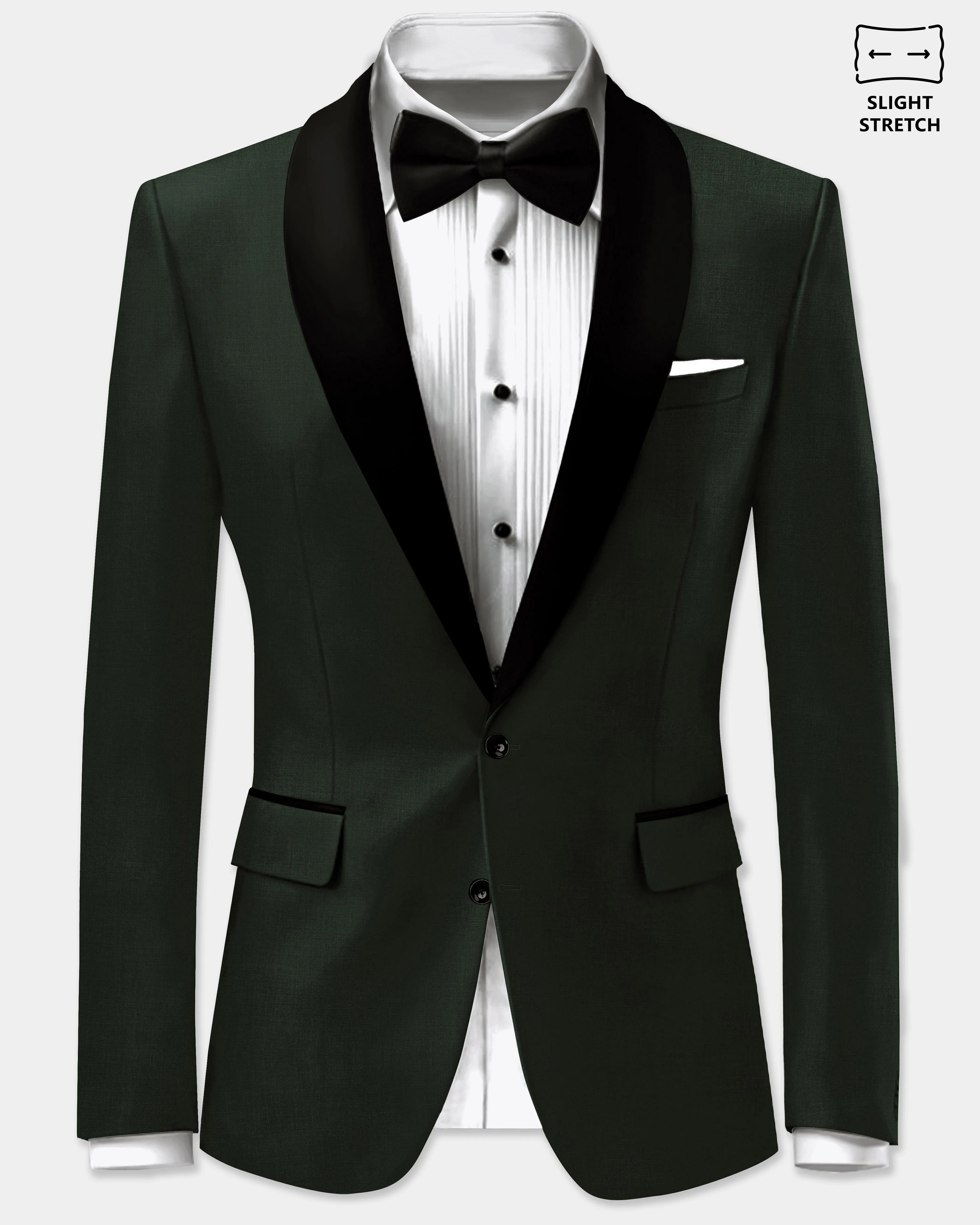 Verdant Majesty-Juniper Green Solid Wool Rich Tuxedo Slight Stretch Blazer sold by French Crown