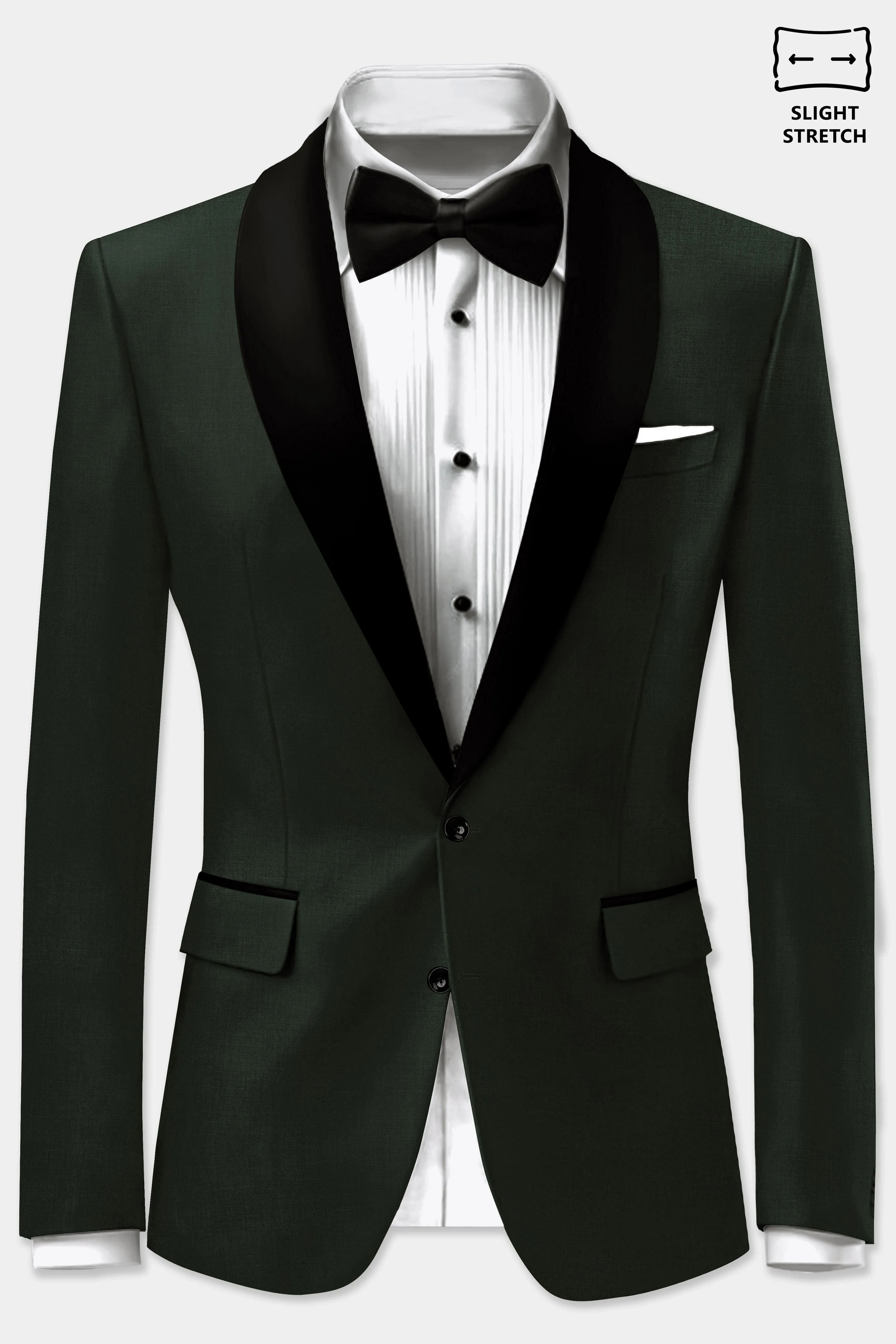 Verdant Majesty-Juniper Green Solid Wool Rich Tuxedo Slight Stretch Blazer sold by French Crown product image thumbnail 2