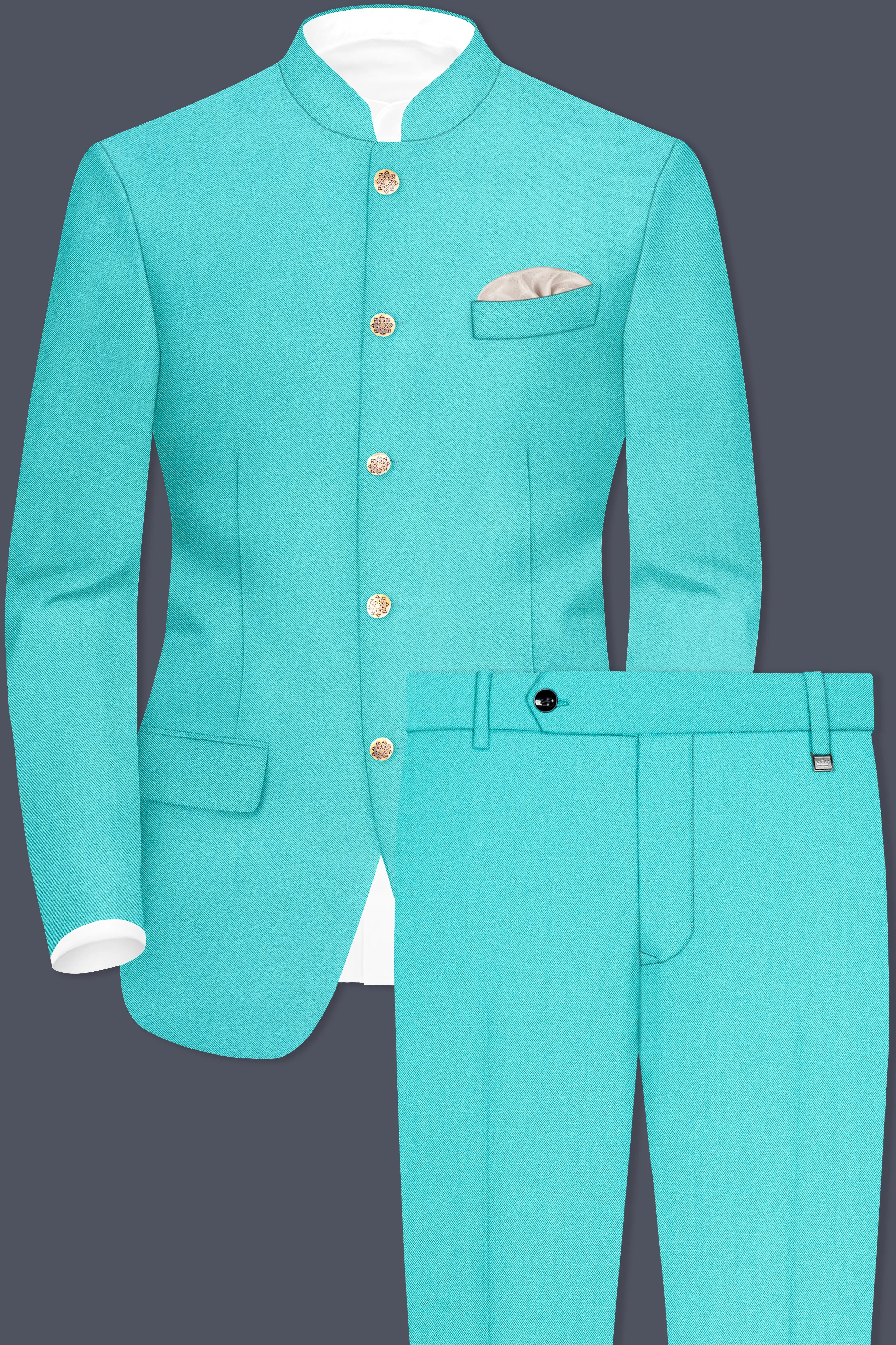 Aegir-Viking Blue Wool Rich Bandhgala Slight Stretch Suit sold by French Crown product image thumbnail 2