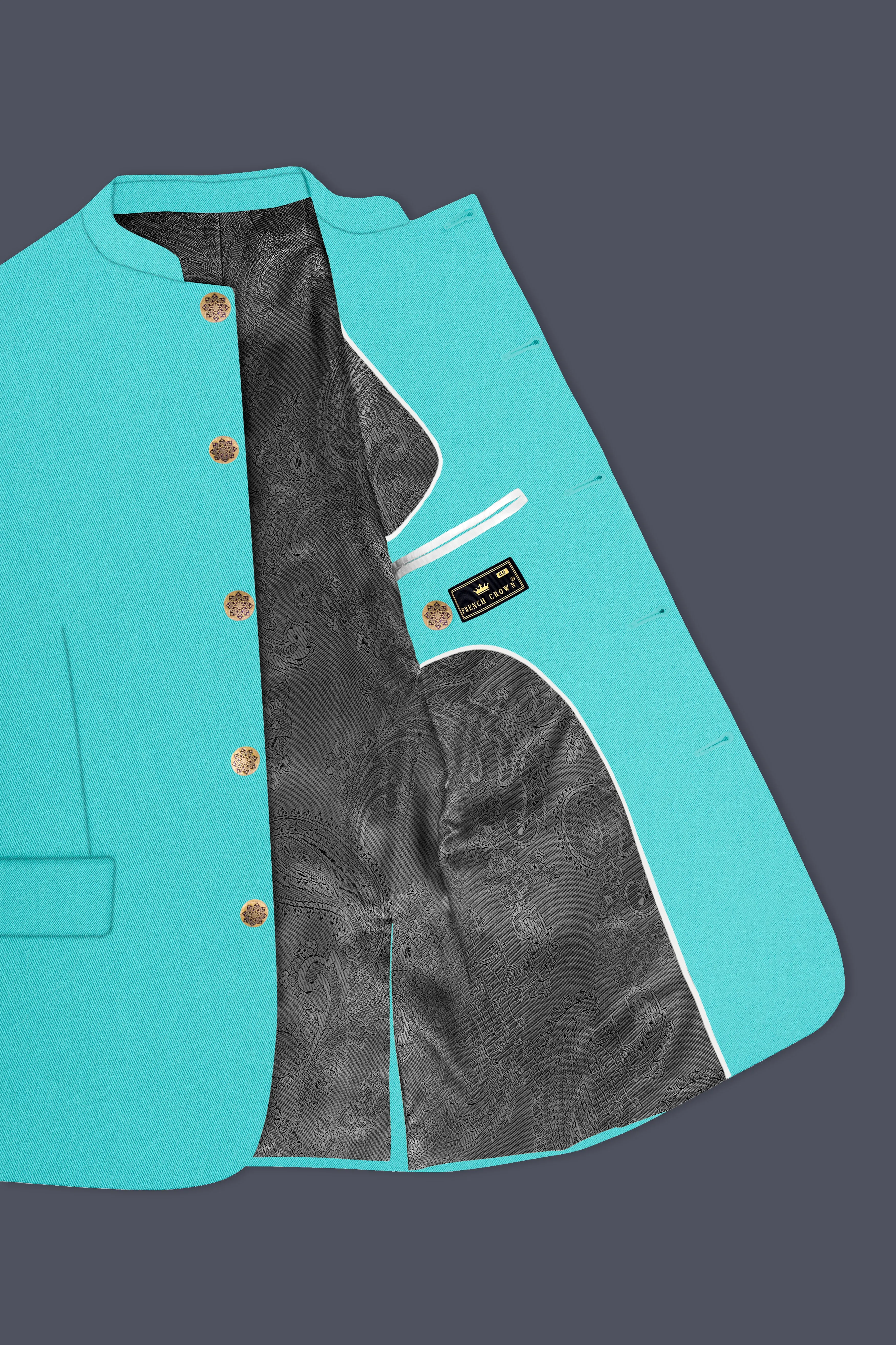 Aegir-Viking Blue Wool Rich Bandhgala Slight Stretch Suit sold by French Crown product image thumbnail 5