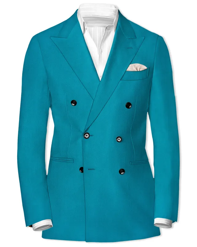 Zephir-Surfie Green Wool Rich Double Breasted Slight Stretch Blazer sold by French Crown