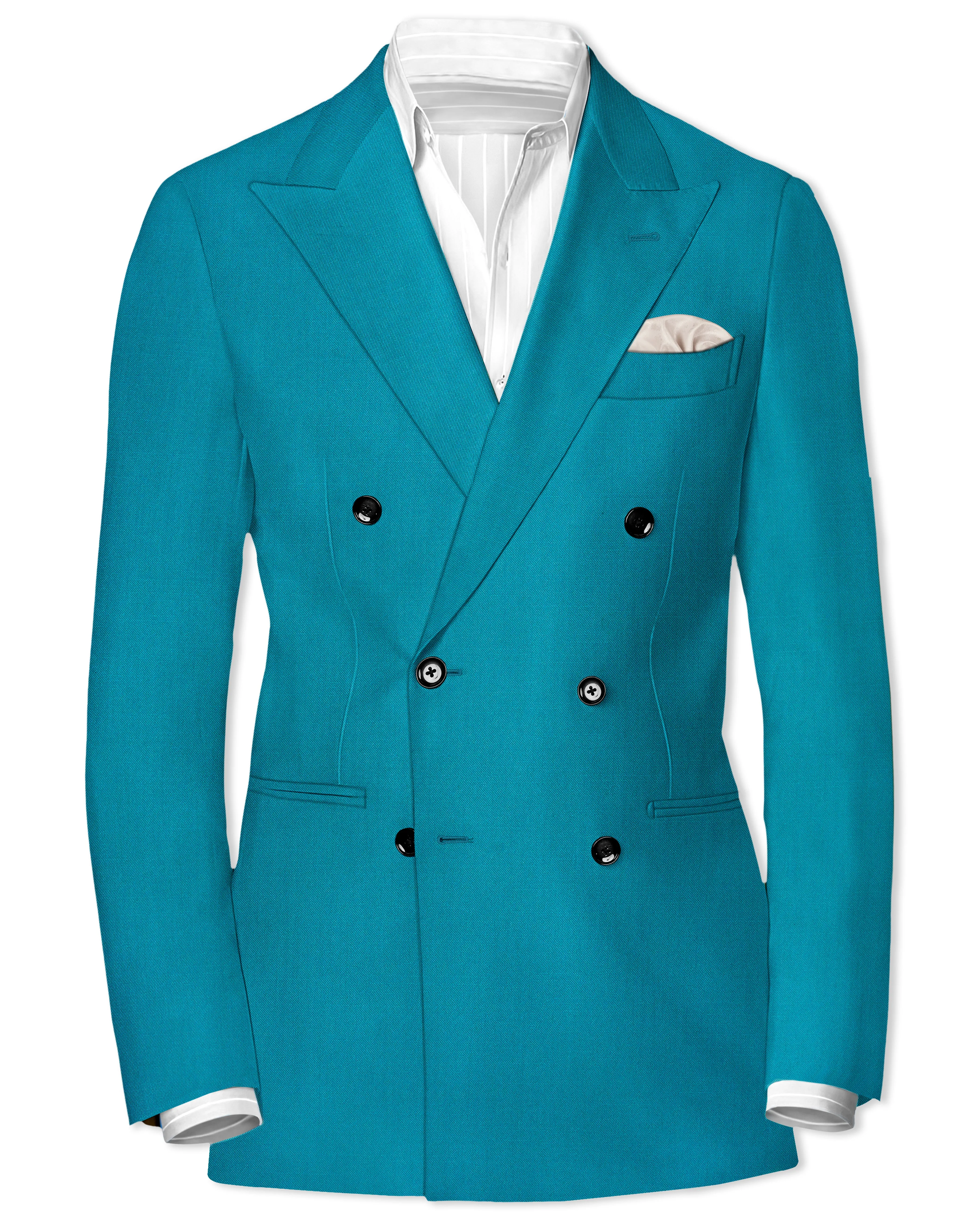 Zephir-Surfie Green Wool Rich Double Breasted Slight Stretch Blazer sold by French Crown