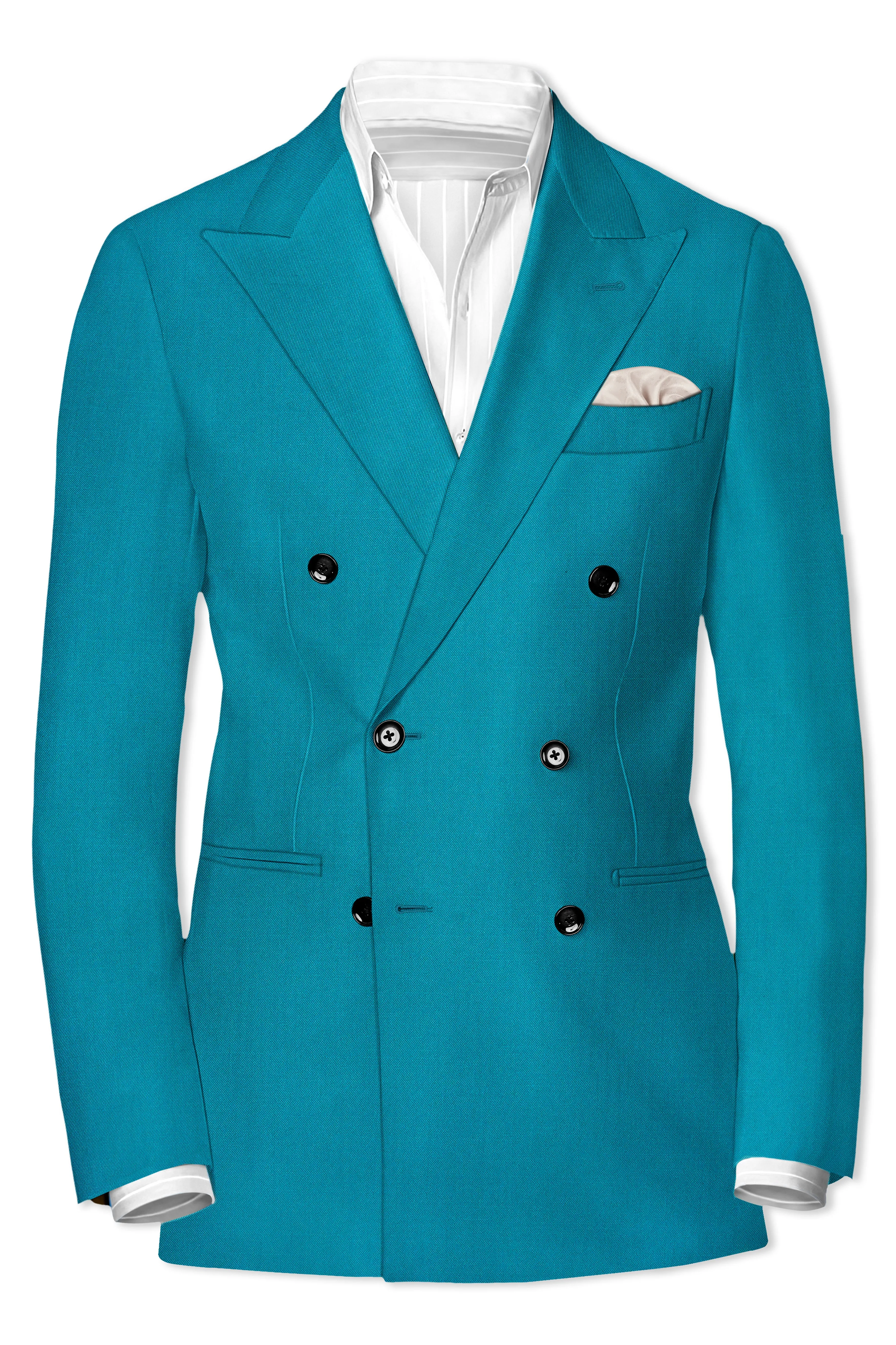 Zephir-Surfie Green Wool Rich Double Breasted Slight Stretch Blazer sold by French Crown product image thumbnail 2