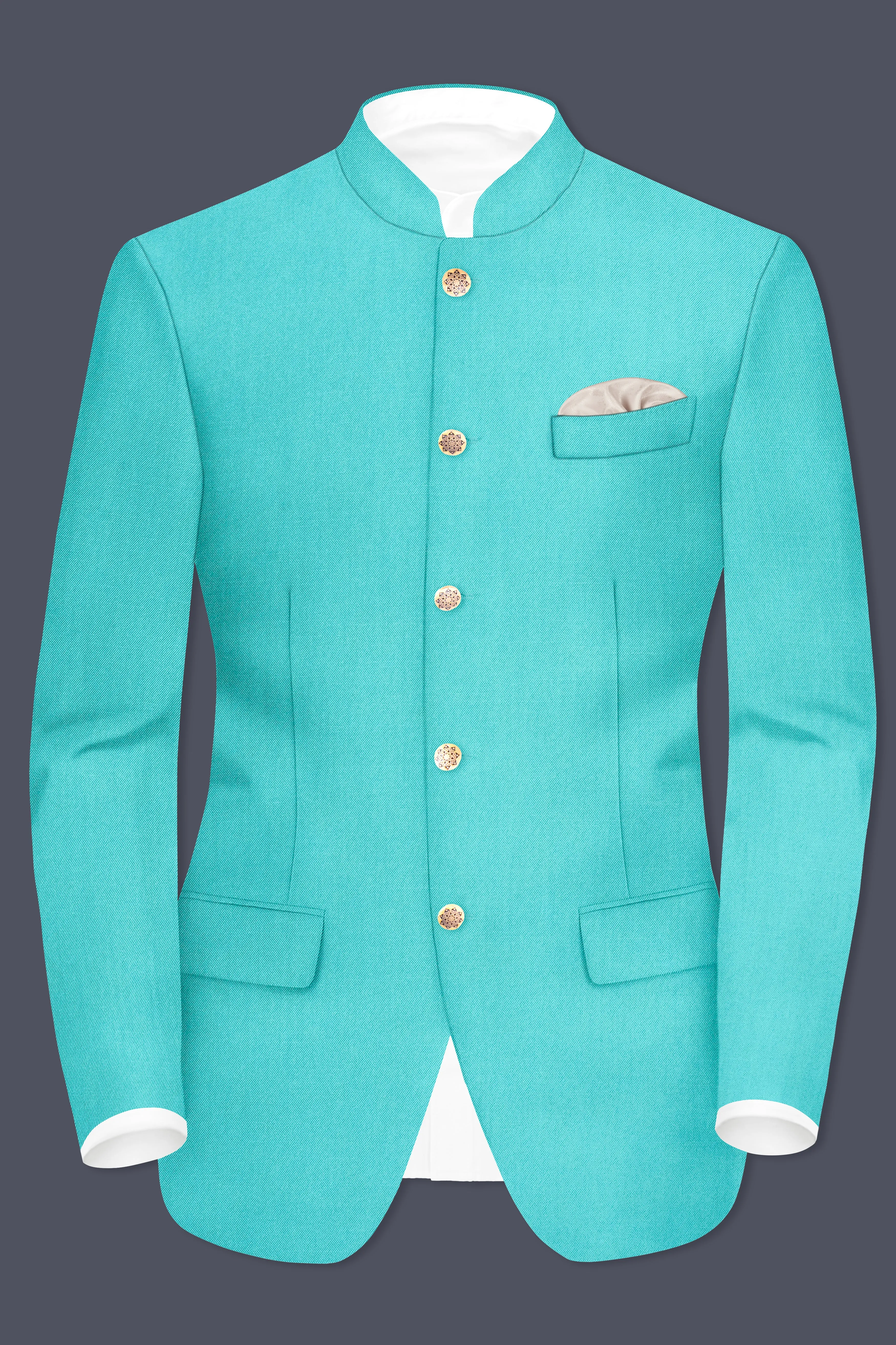 Aegir-Viking Blue Wool Rich Bandhgala Slight Stretch Blazer sold by French Crown product image thumbnail 2