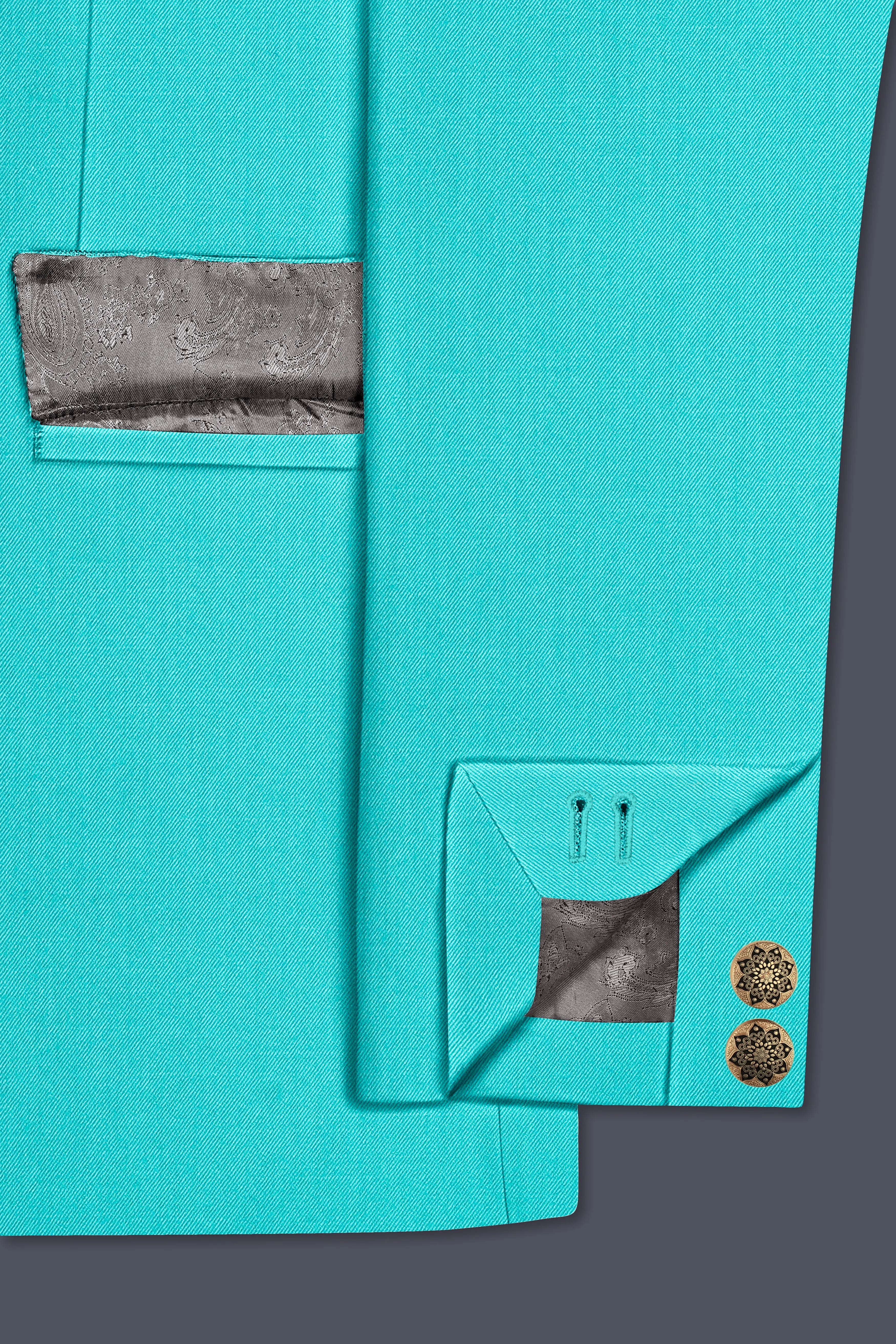 Aegir-Viking Blue Wool Rich Bandhgala Slight Stretch Blazer sold by French Crown product image thumbnail 5