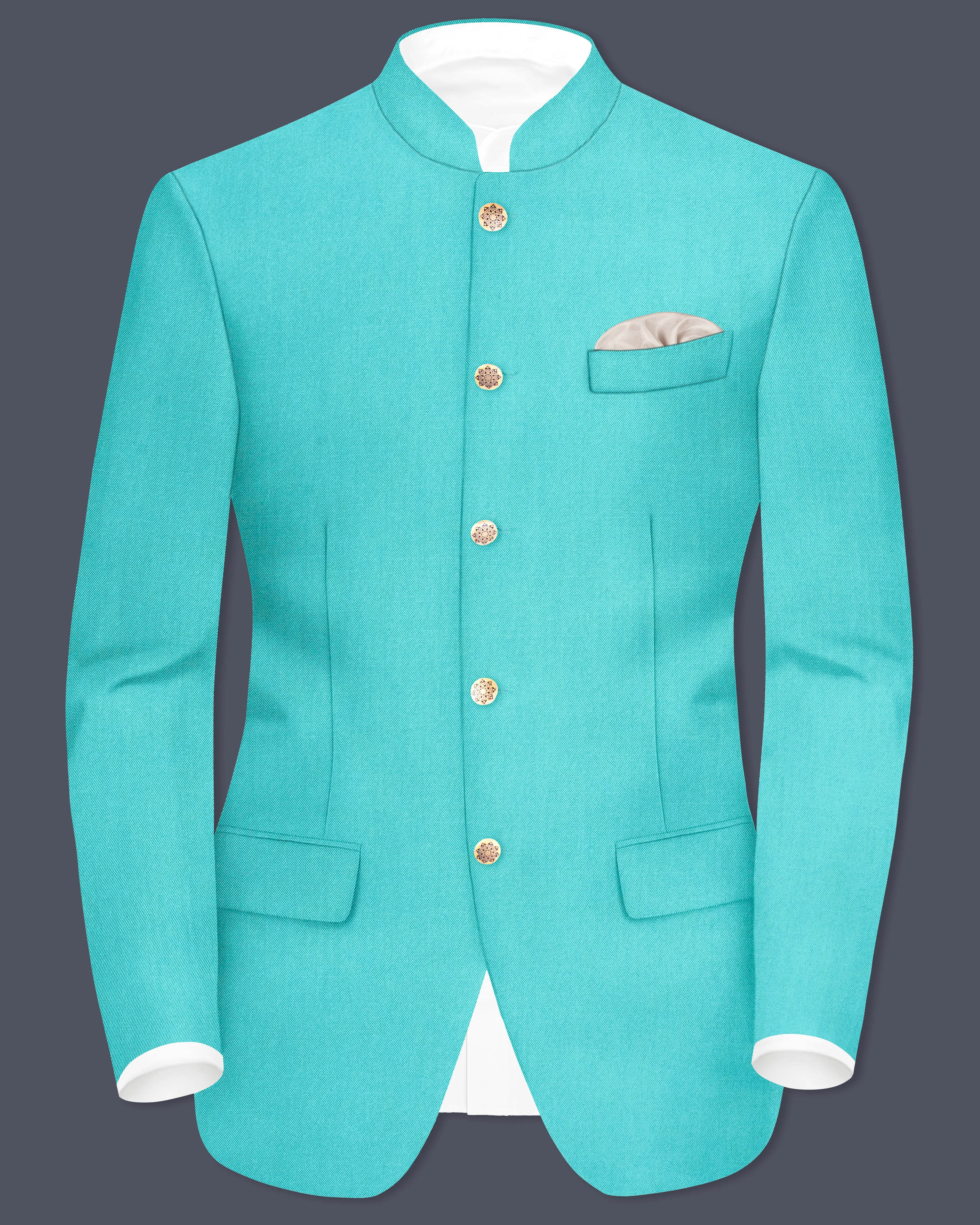 Aegir-Viking Blue Wool Rich Bandhgala Slight Stretch Blazer sold by French Crown